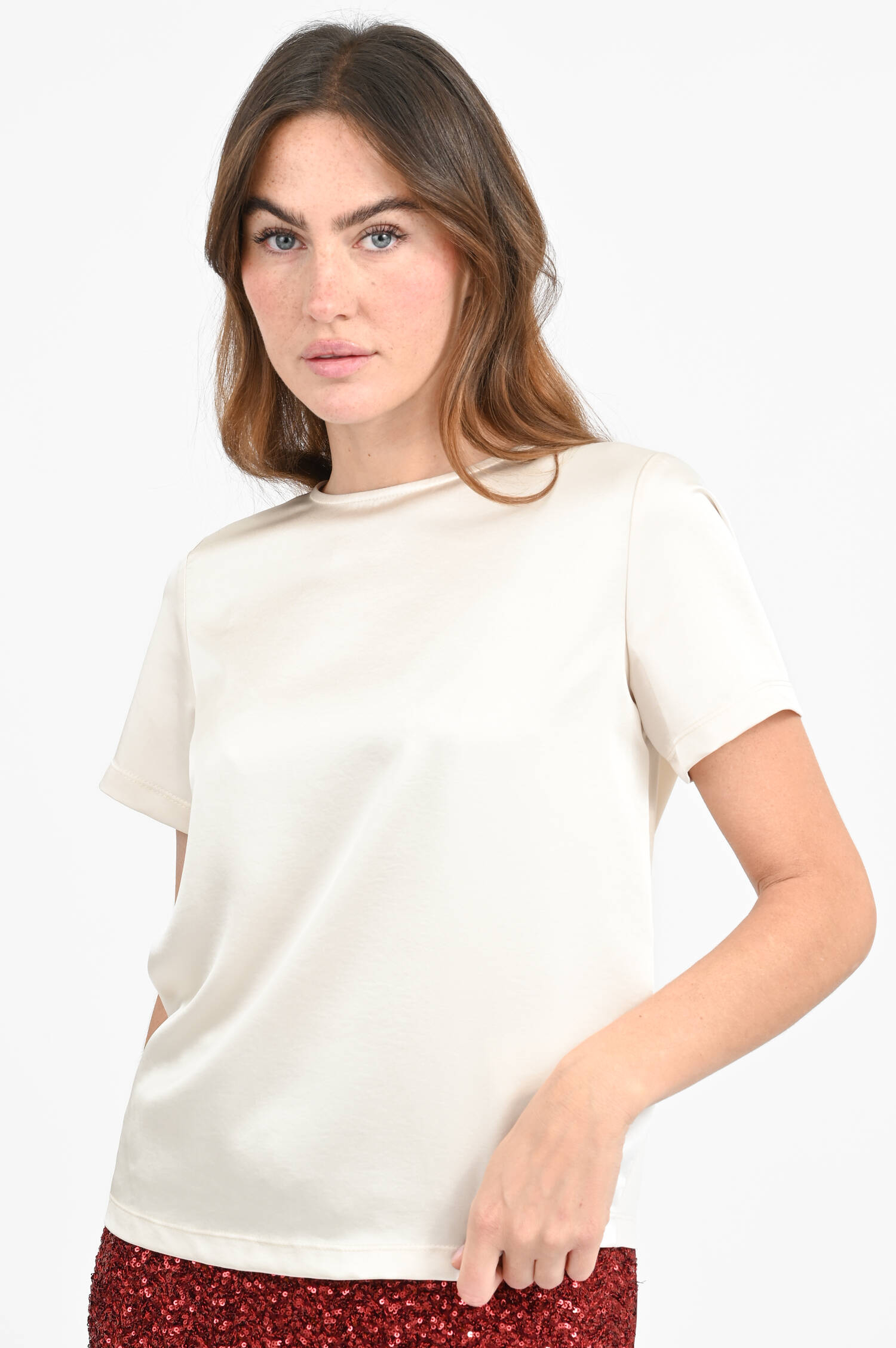 Shirt ZONA mit Satin-Optik in Ecru