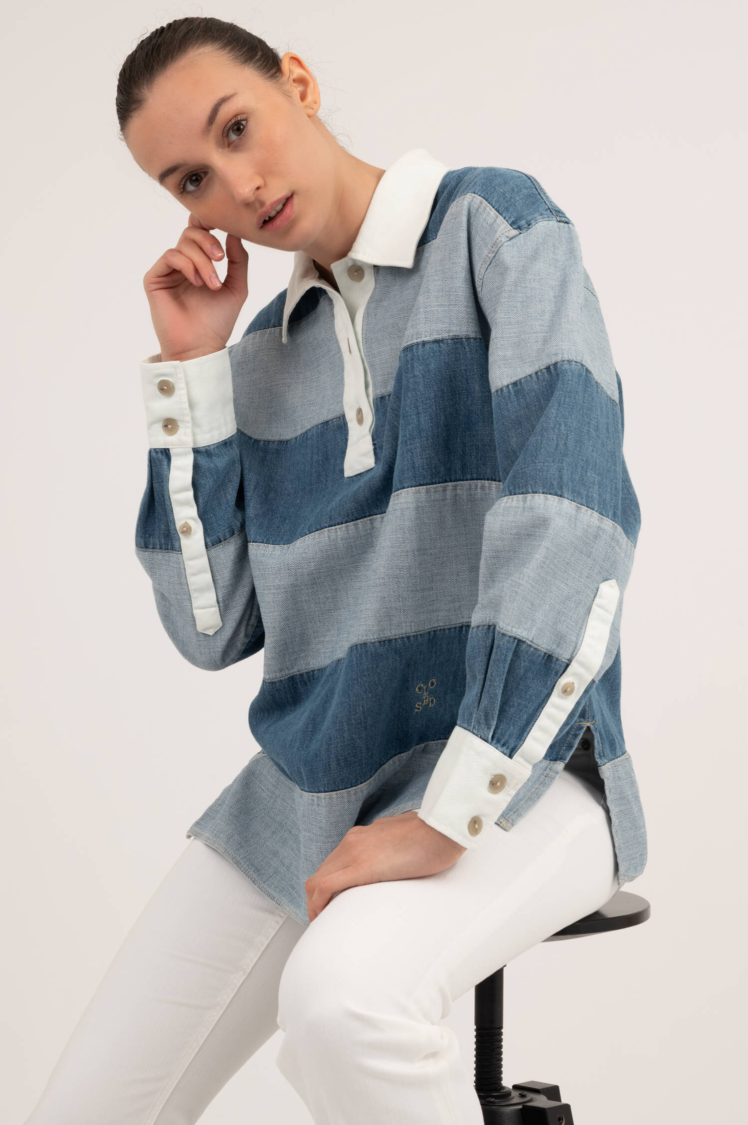 Rugby Denimshirt in Hellblau/Mittelblau Rugby Denimshirt in Hellblau/Mittelblau