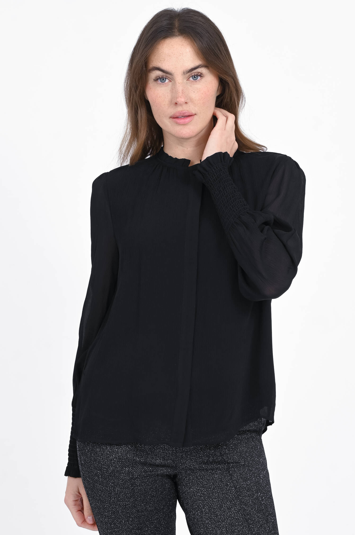 Viskose-Bluse mit Stehkragen in Black Viskose-Bluse mit Stehkragen in Black