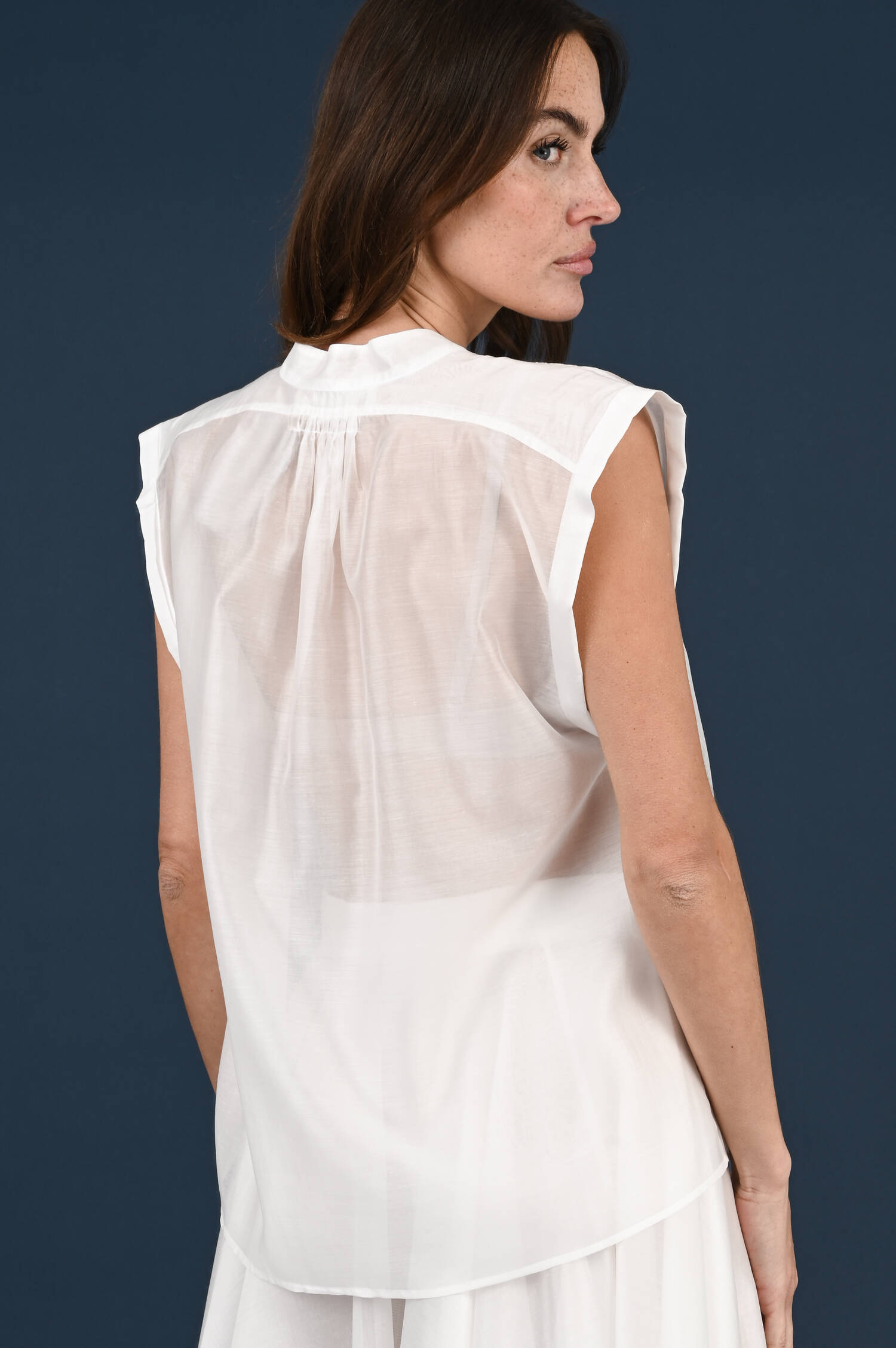 Weite Ärmellose Bluse in Bianco