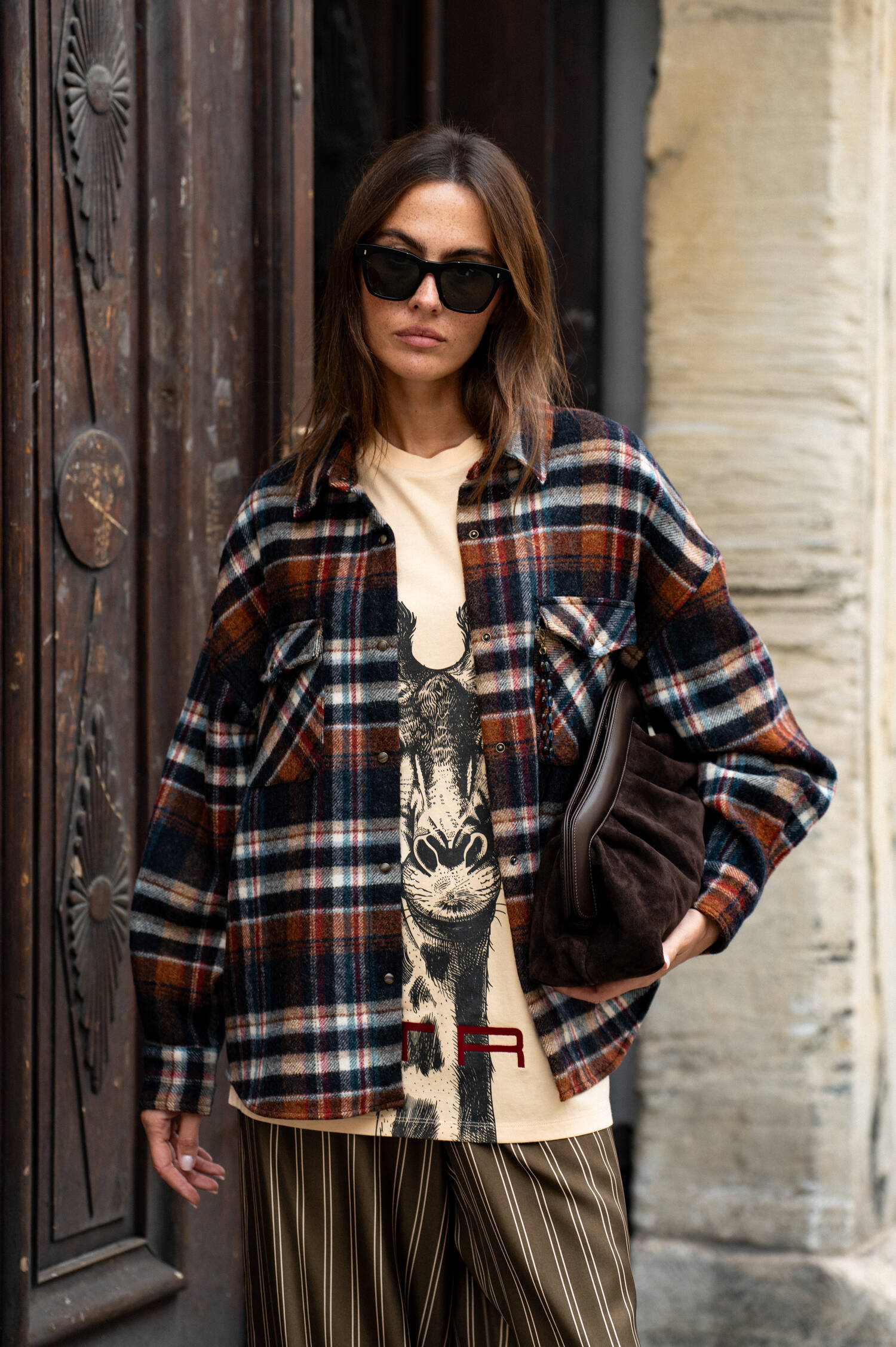 Woll-Flanell-Jacke in Braun/Blau