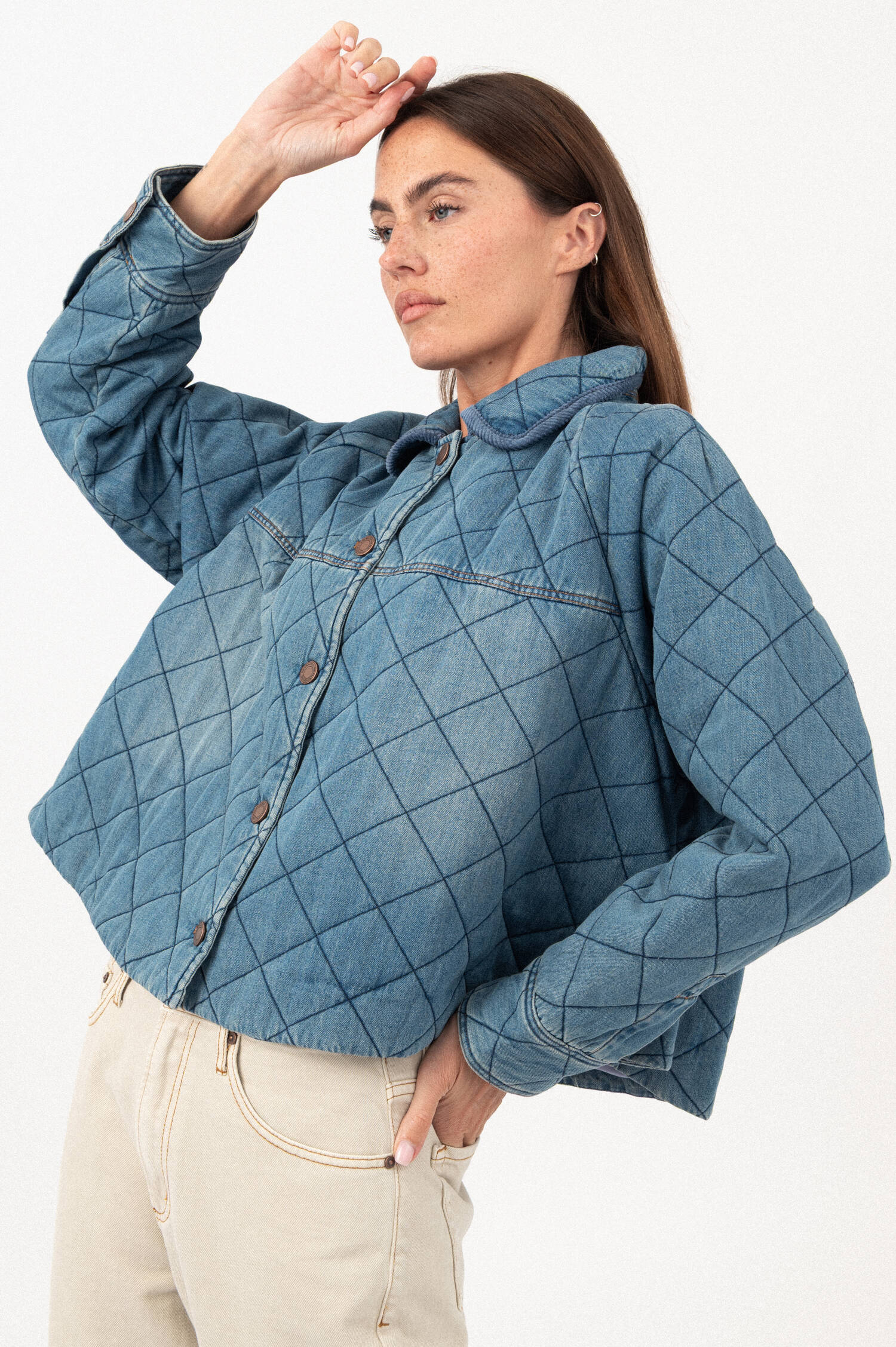 Cropped-Denim-Steppjacke in Blau Cropped-Denim-Steppjacke in Blau