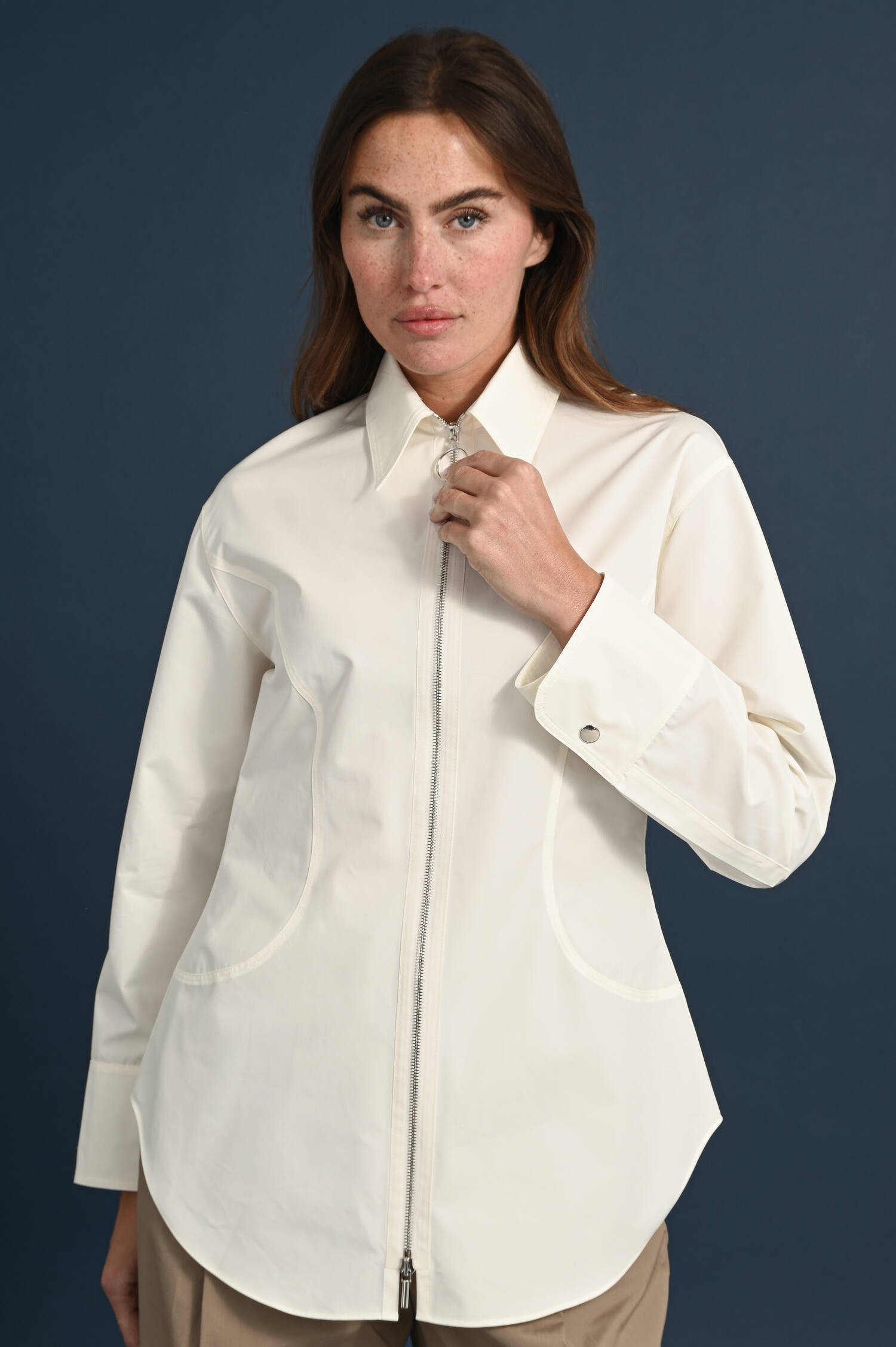 Baumwoll Bluse mit Zipper in Cream Baumwoll Bluse mit Zipper in Cream