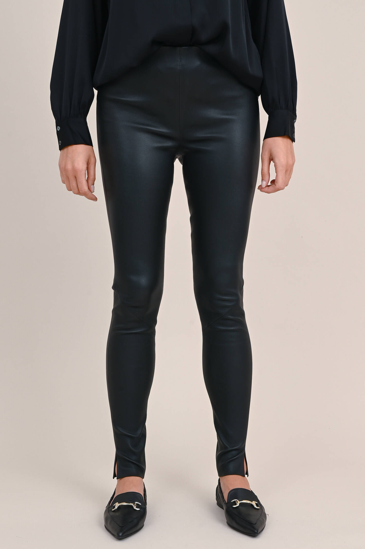 Leder Legging in Schwarz