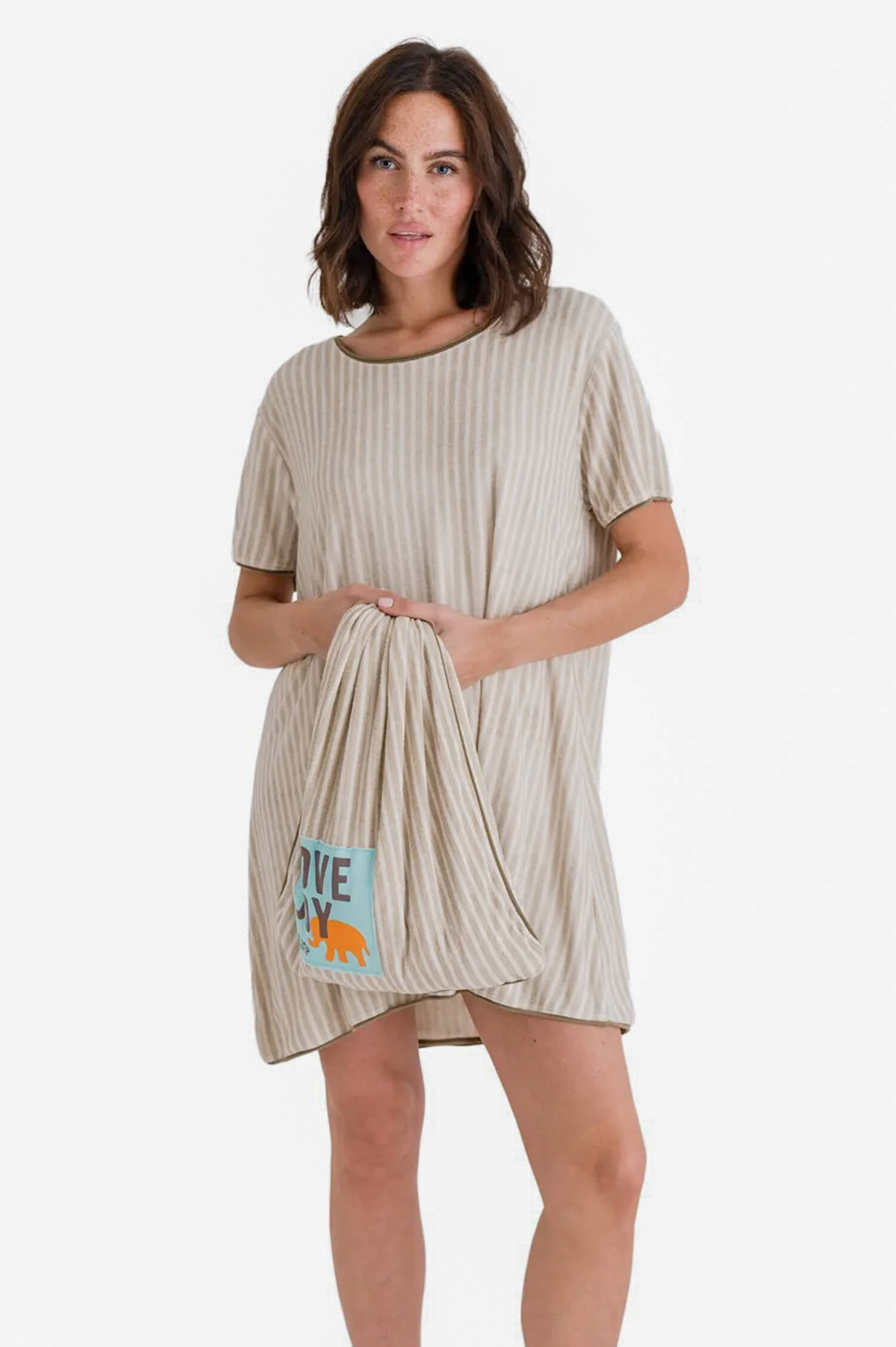 Kissenbezug in Taupe/Weiß gestreift