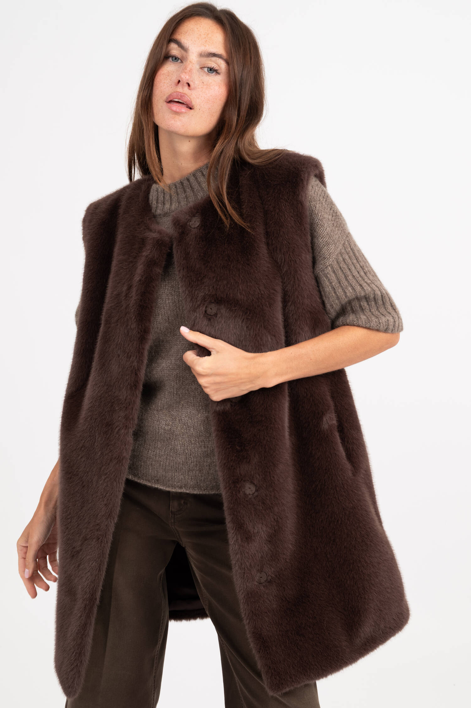 Faux Fur Weste in Beige