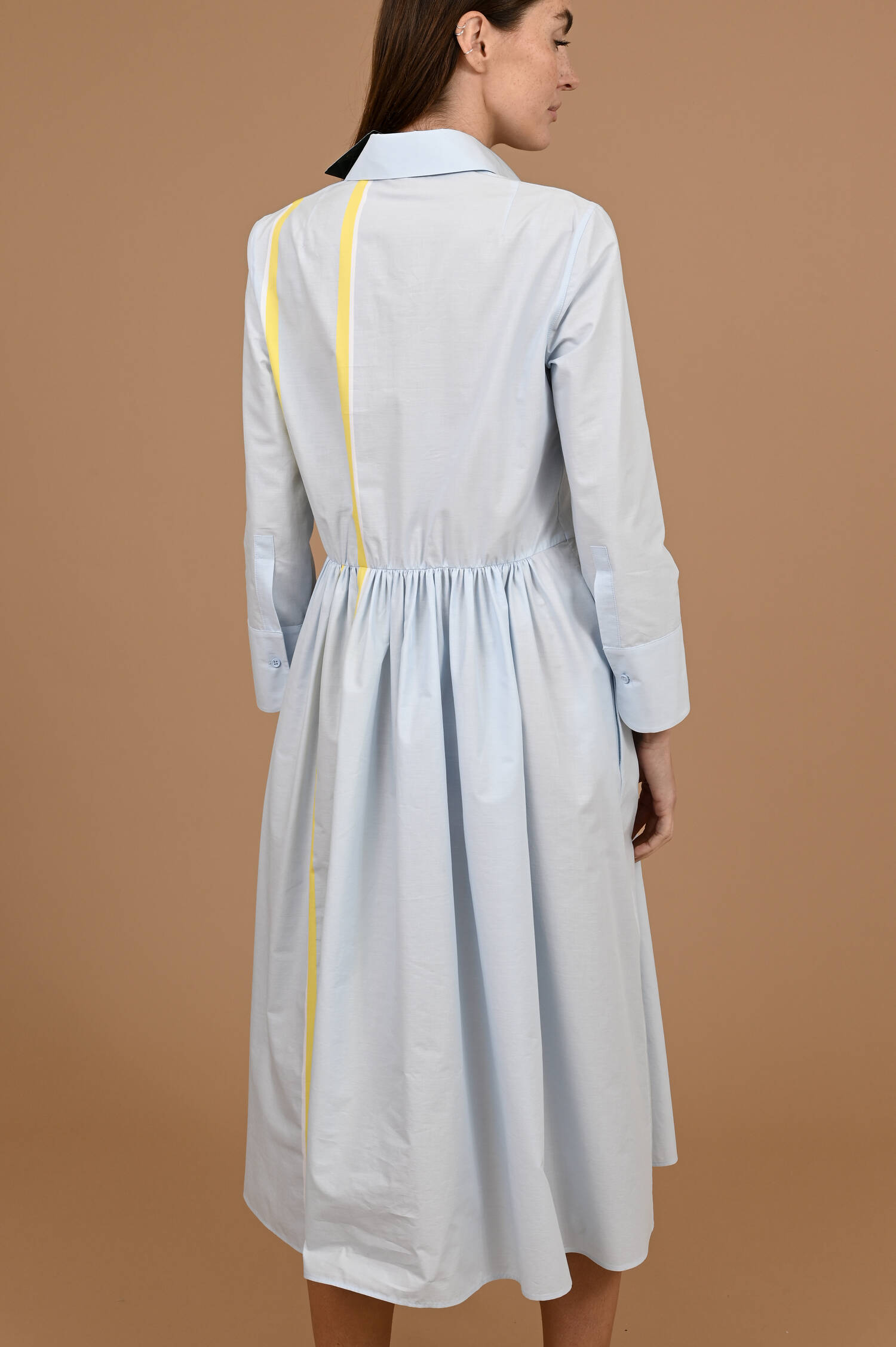 Hemdblusenkleid mit A-Linie in Hellblau/Zitron