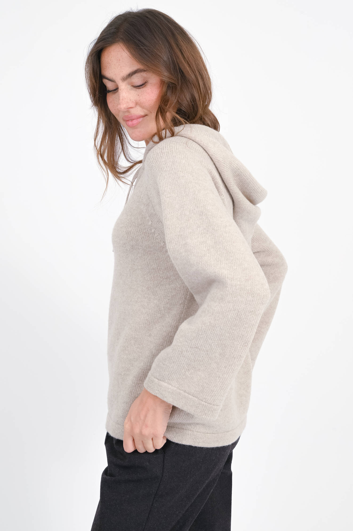 Wollpullover GHIANDA mit Kapuze in Sand Melange 