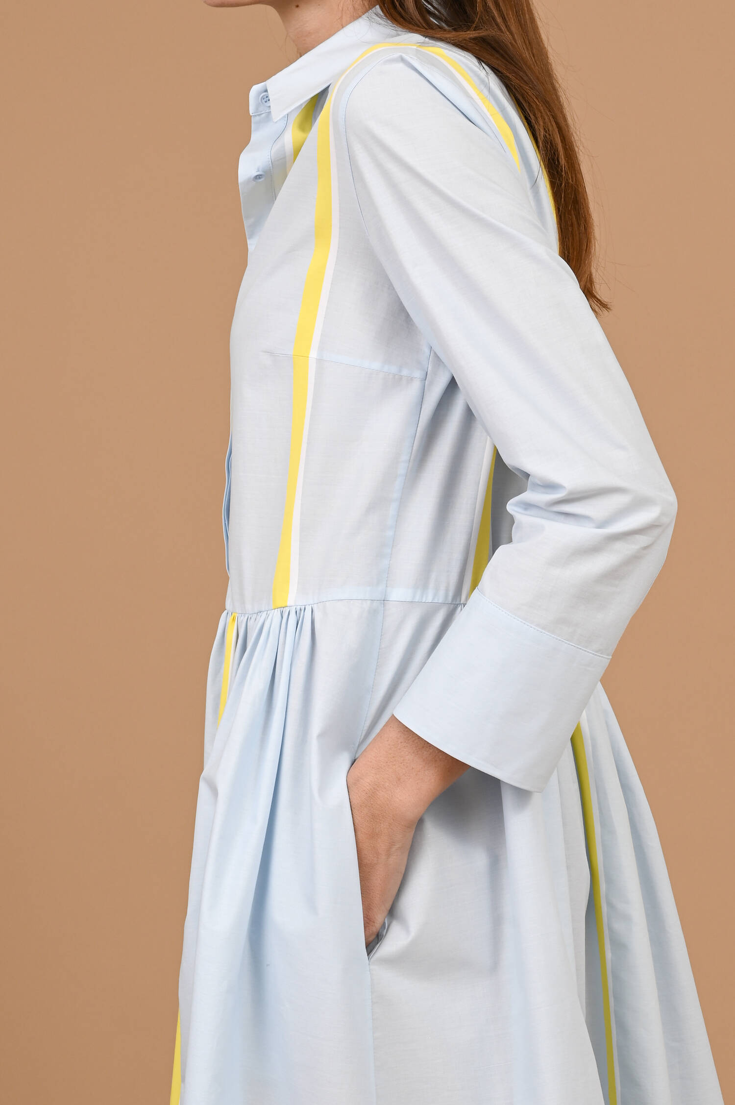 Hemdblusenkleid mit A-Linie in Hellblau/Zitron Hemdblusenkleid mit A-Linie in Hellblau/Zitron