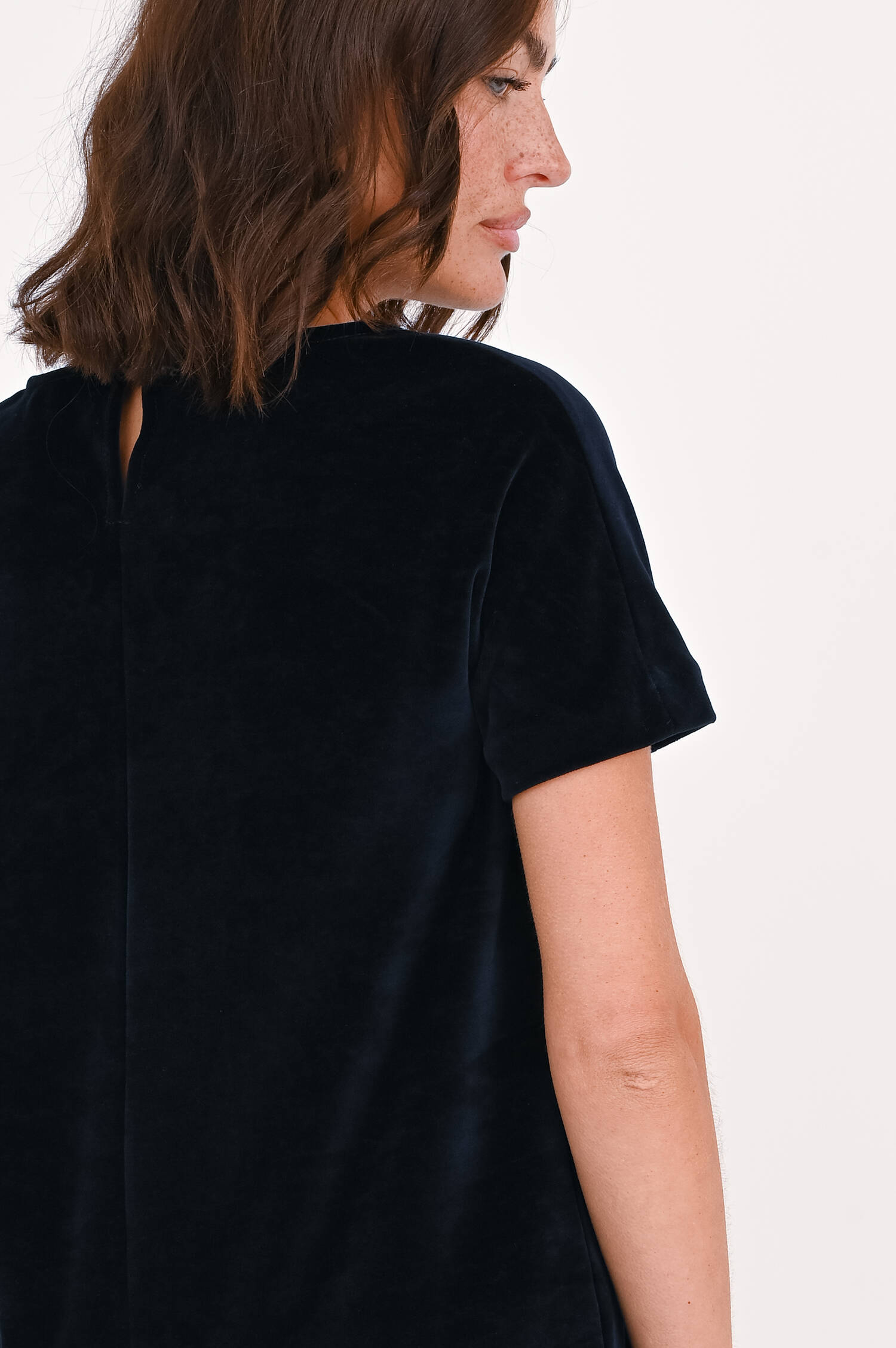 Kurzärmeliges Samtkleid in Midnight