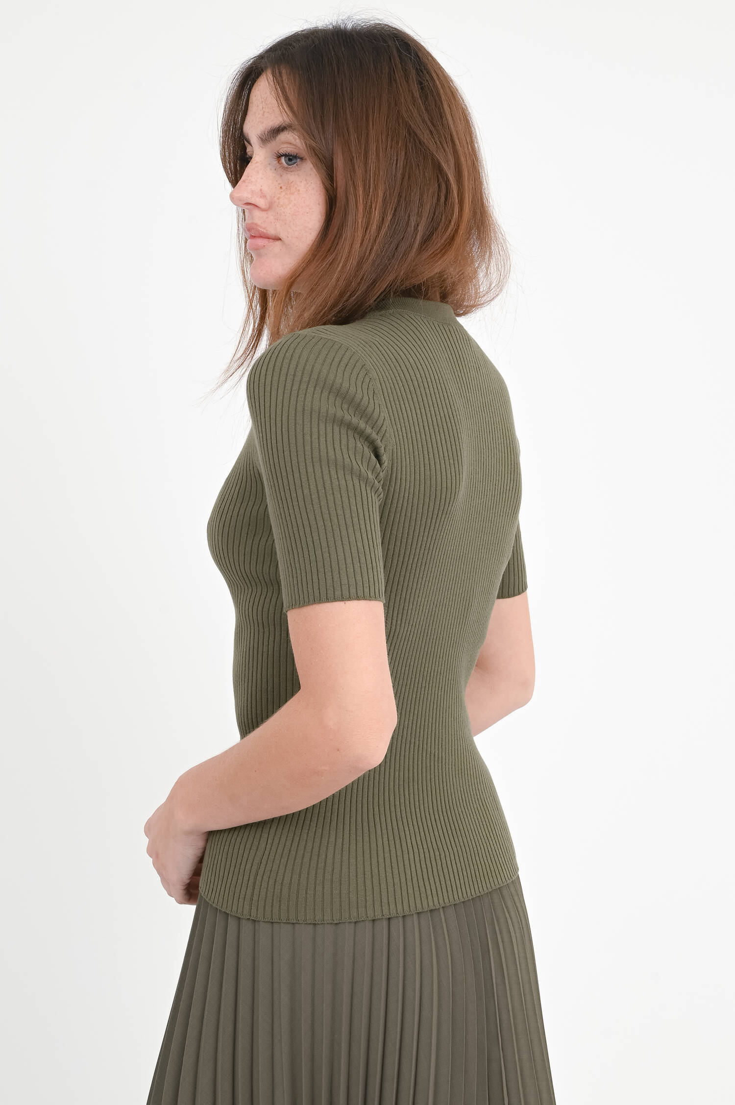 Ripp-Top aus Baumwolle in Khaki