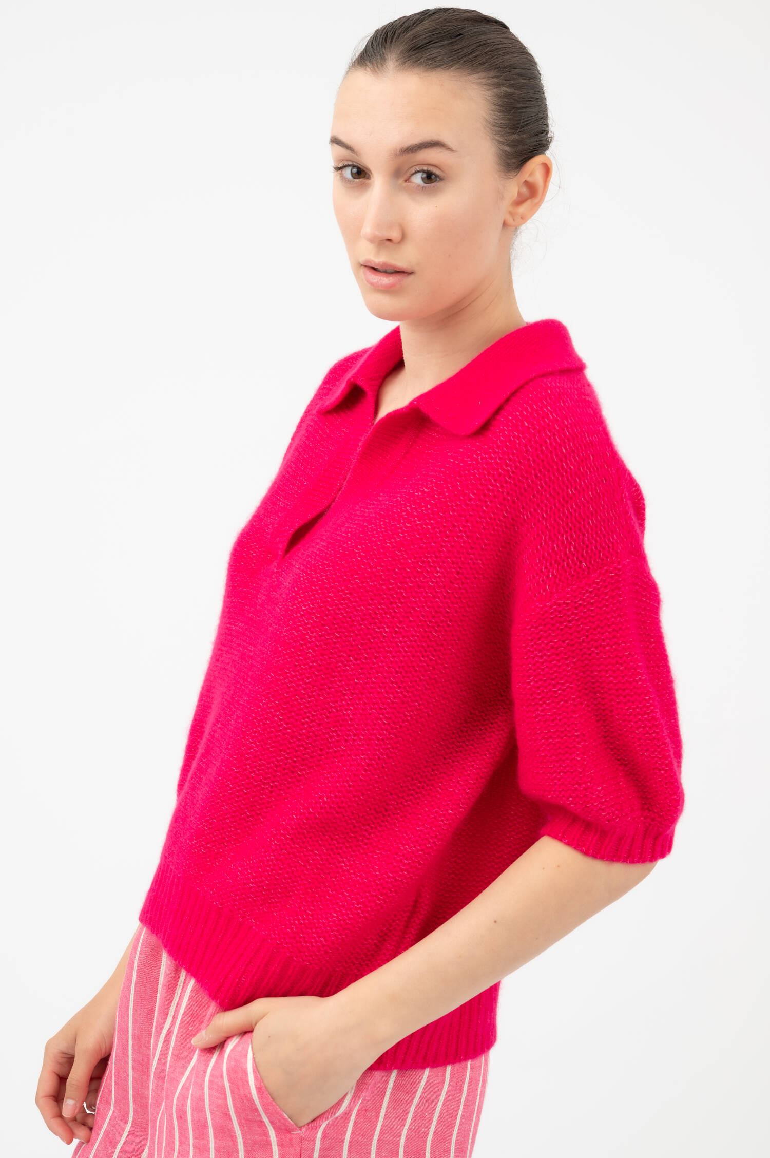 Grobstrick Polo-Shirt in Dragonfruitpink Grobstrick Polo-Shirt in Dragonfruitpink