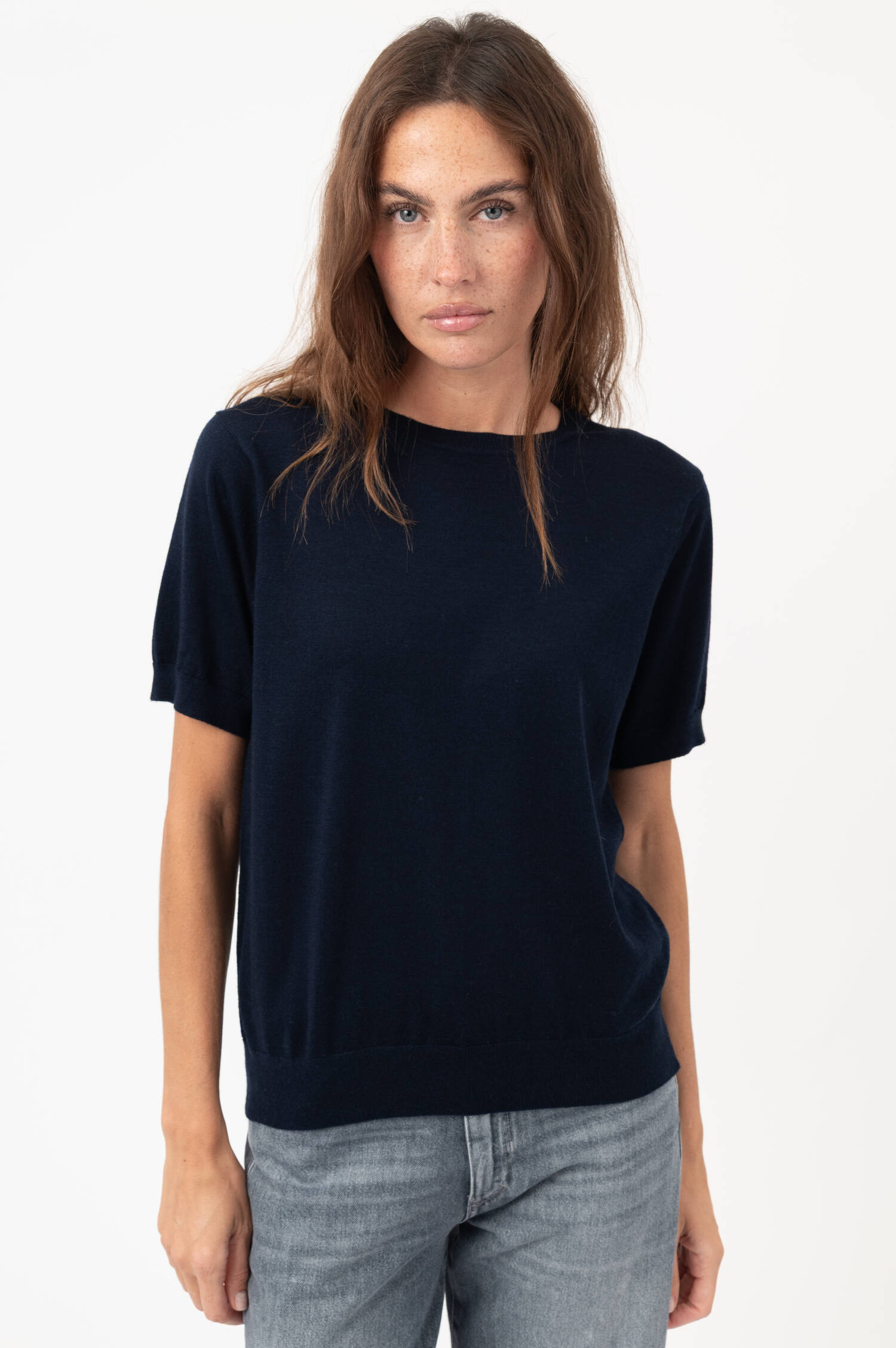 Kurzarm-Woll-Pullover in Navy Kurzarm-Woll-Pullover in Navy