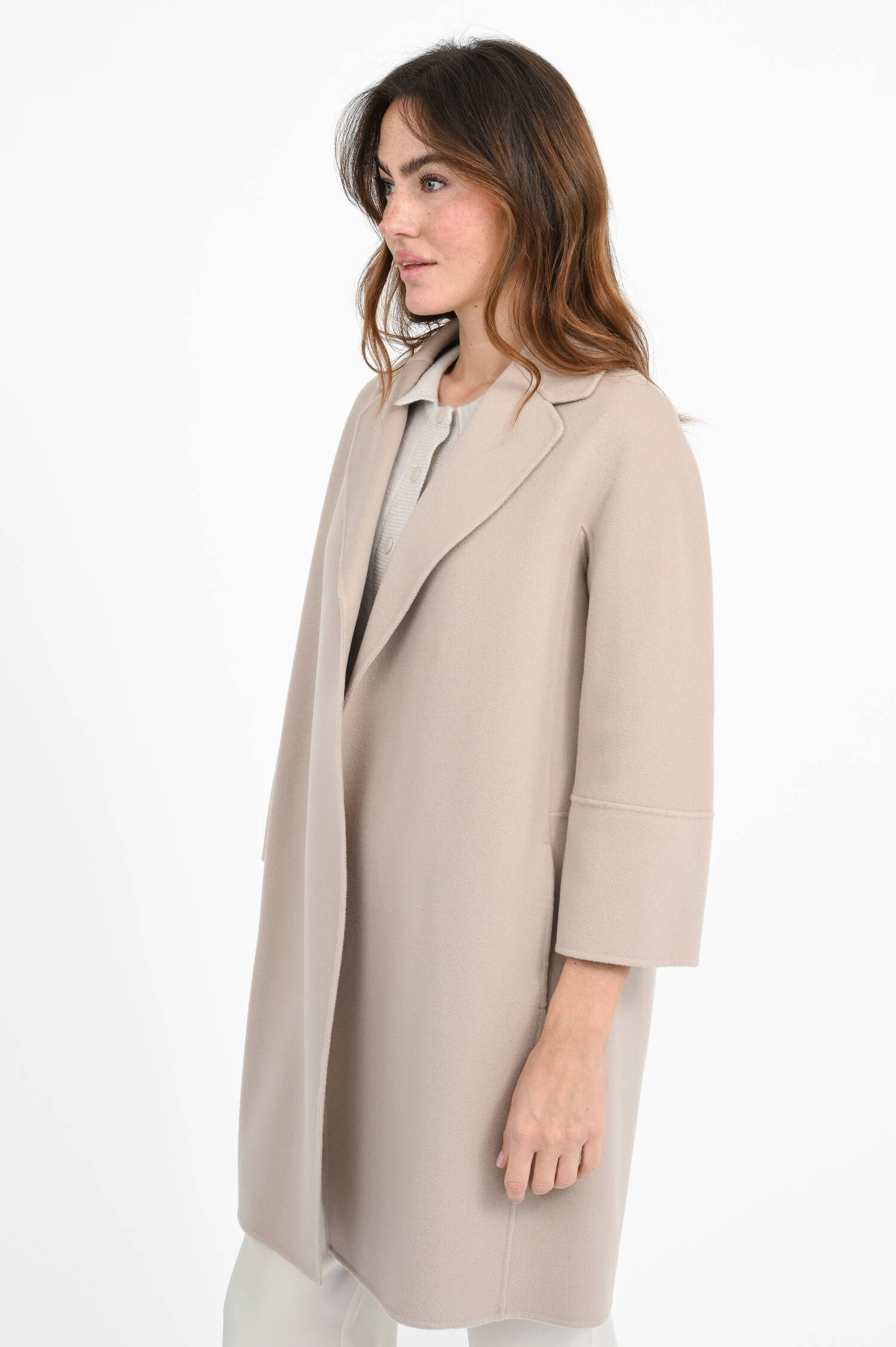 Wollmantel ARONA mit Bindegürtel in Beige/Rosa Wollmantel ARONA mit Bindegürtel in Beige/Rosa