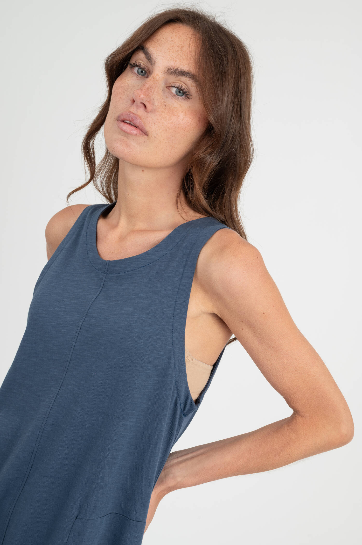 Midi Kleid in Blau meliert