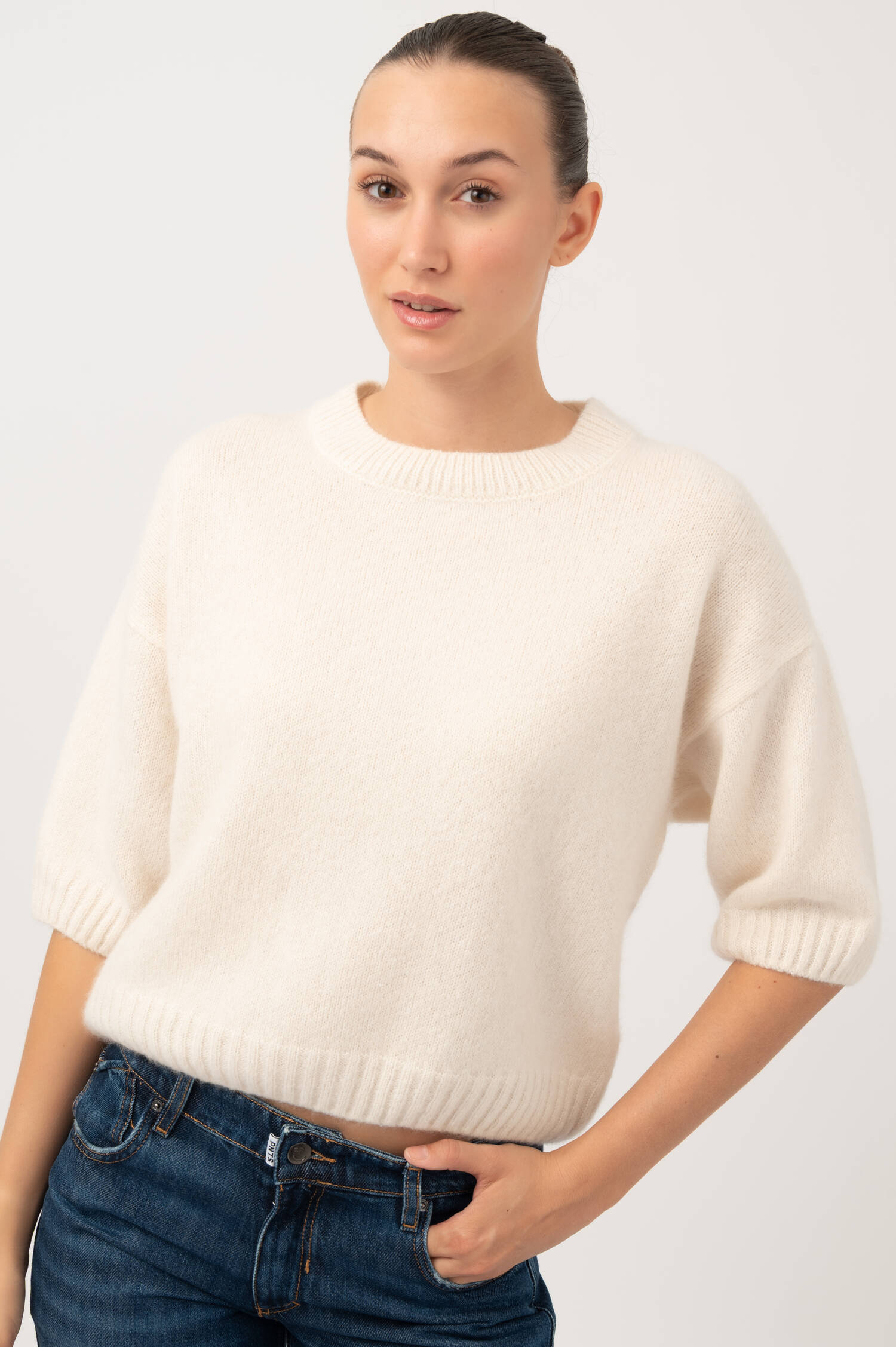 Cashmere-Seiden Dreiviertelarm Pullover in Beige Cashmere-Seiden Dreiviertelarm Pullover in Beige