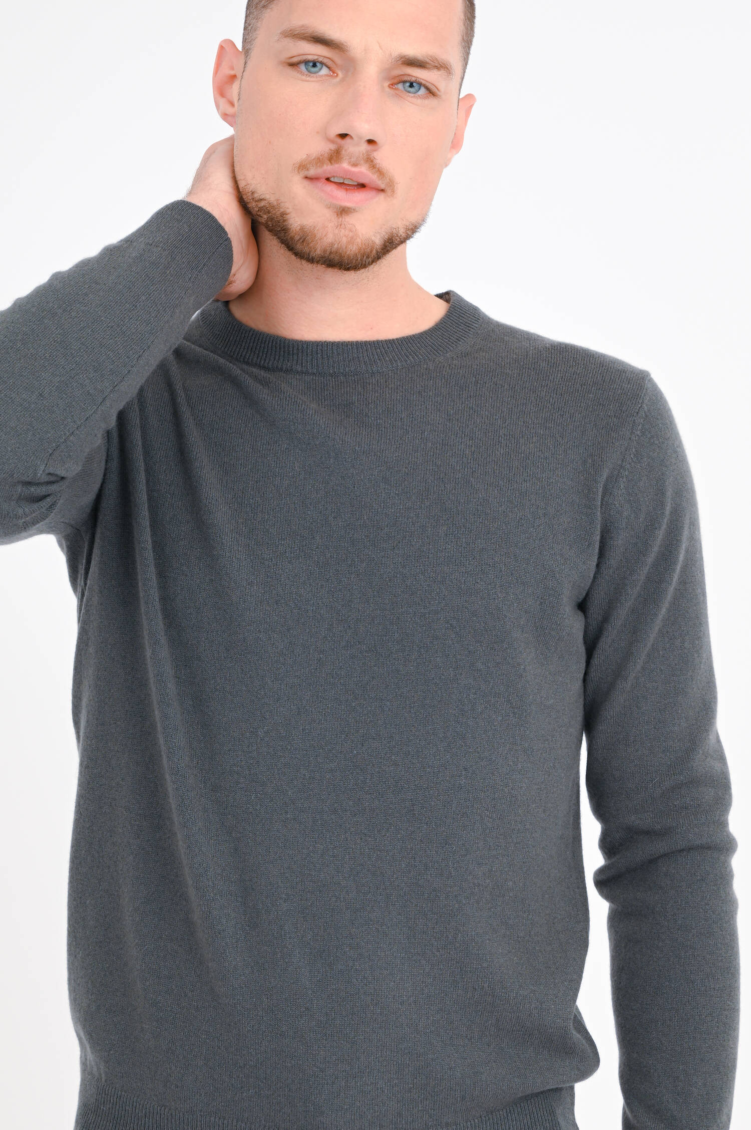 Rundhals-Pullover aus Cashmere in Olivgrau
