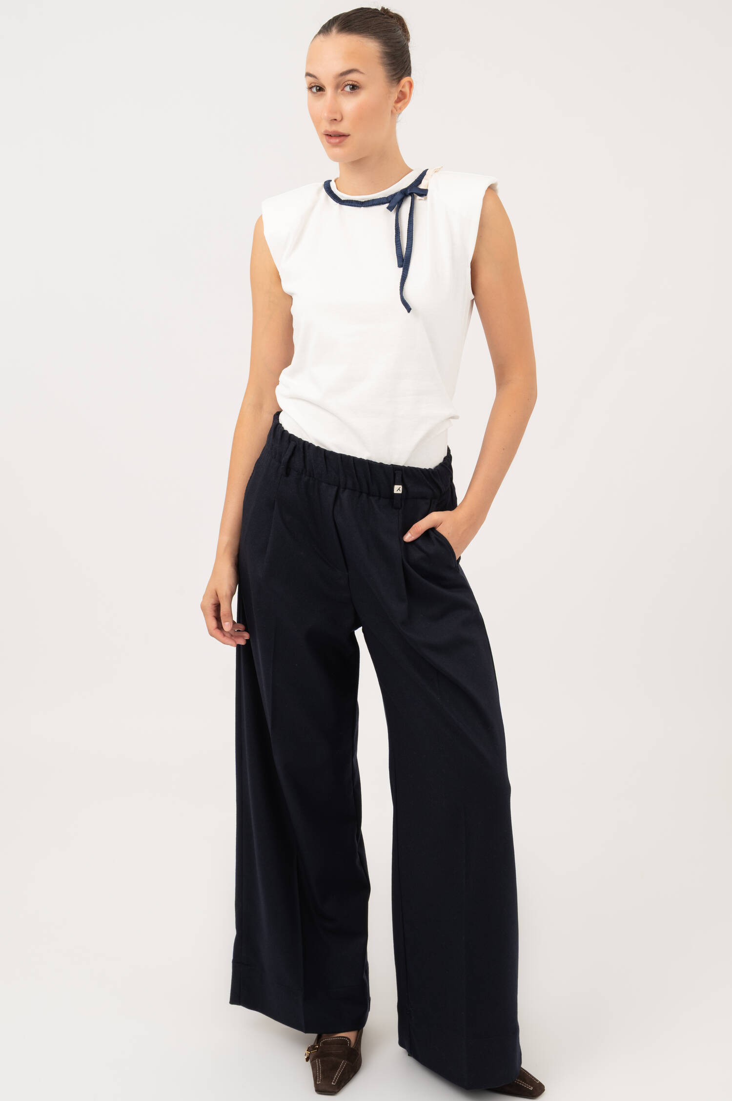 Weite Woll-Mix Hose in Navy Weite Woll-Mix Hose in Navy