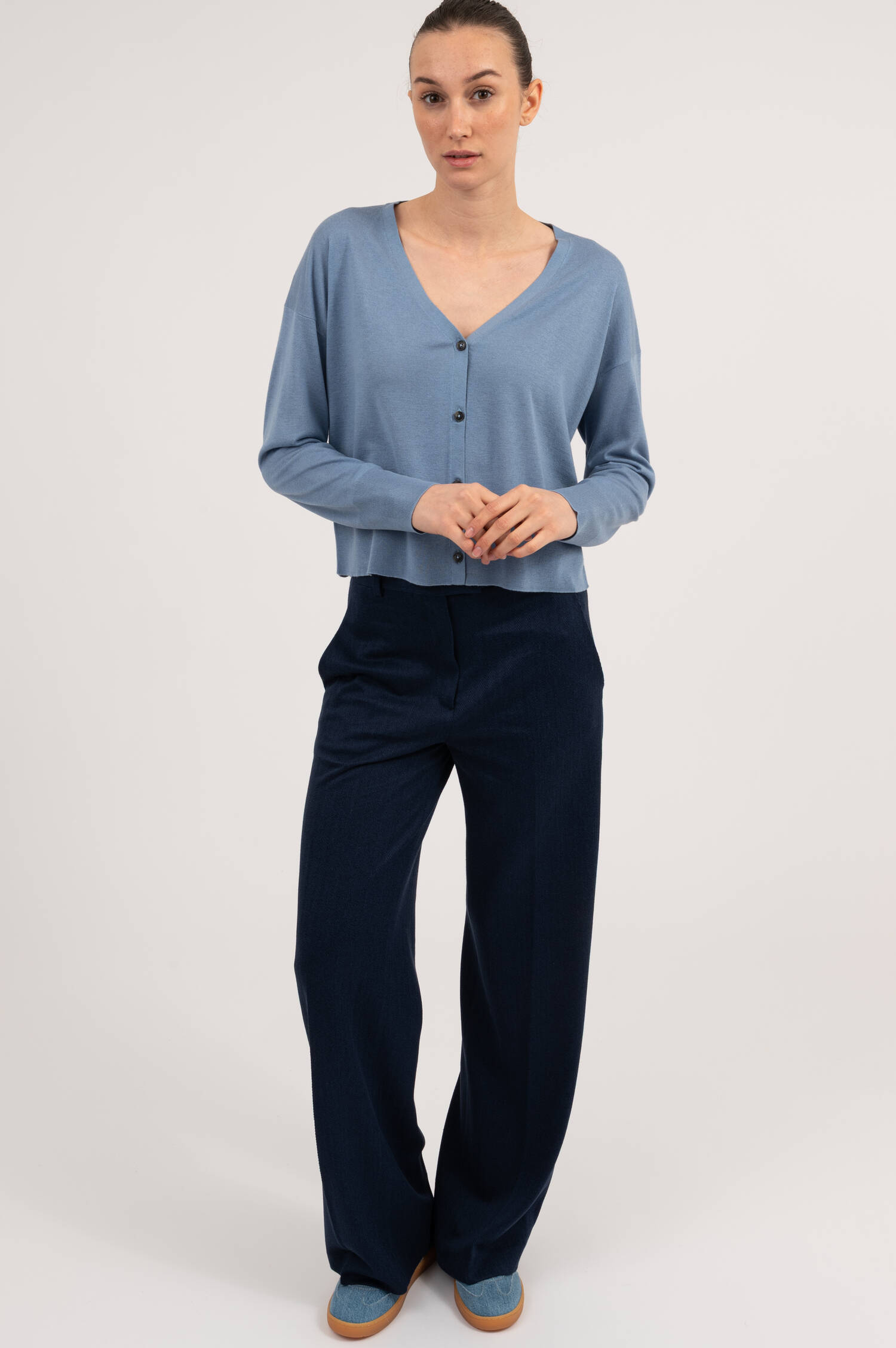 Seide/Cashmere Cardigan in Stoneblau
