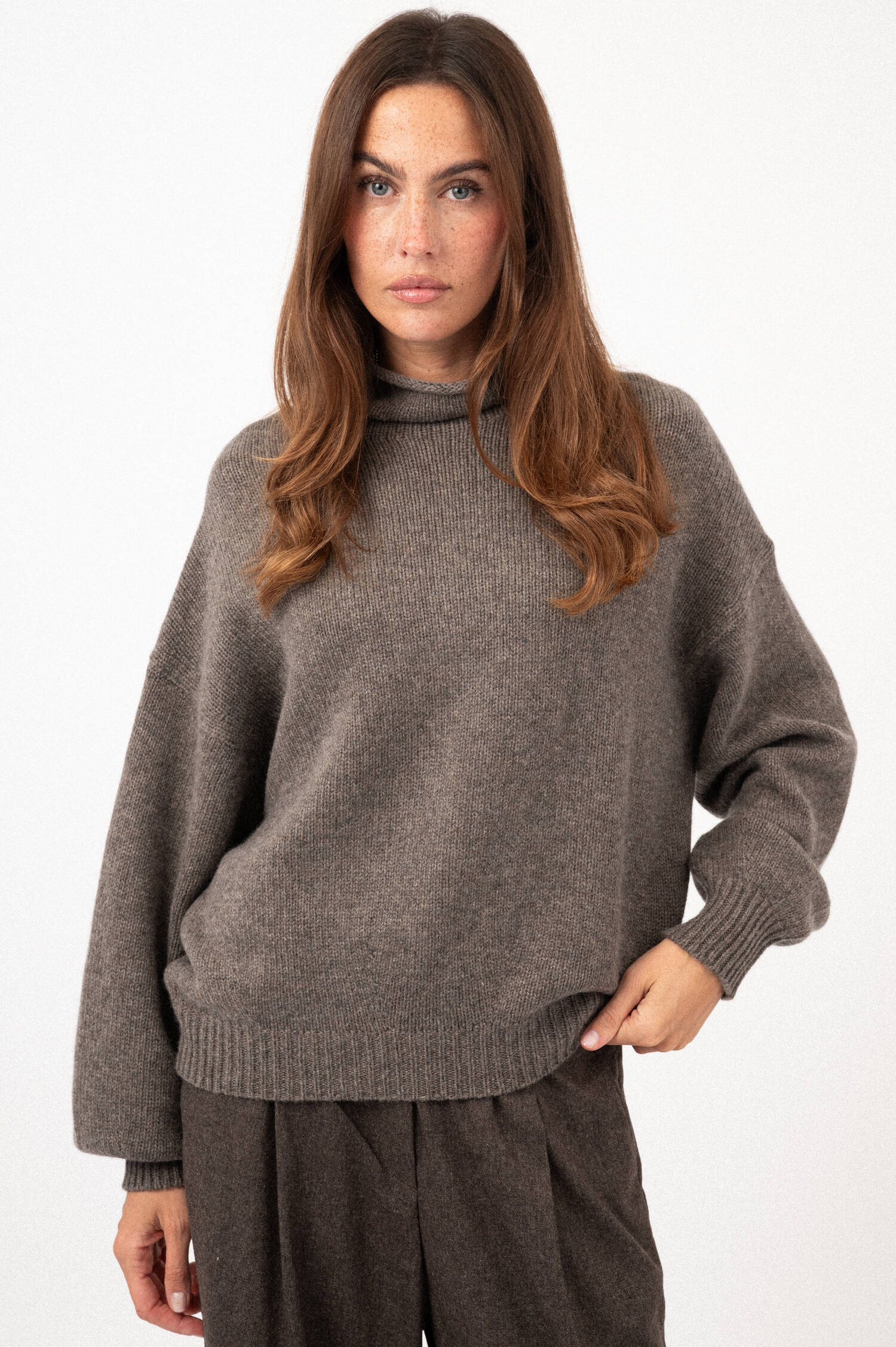 Woll-Rollkragen-Pullover KATY in Graubraun Woll-Rollkragen-Pullover KATY in Graubraun
