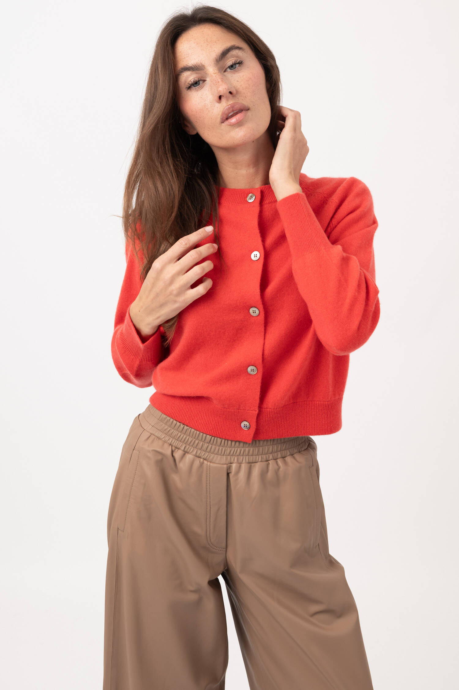 Cashmere-Raglan-Cardigan in Pastellrot
