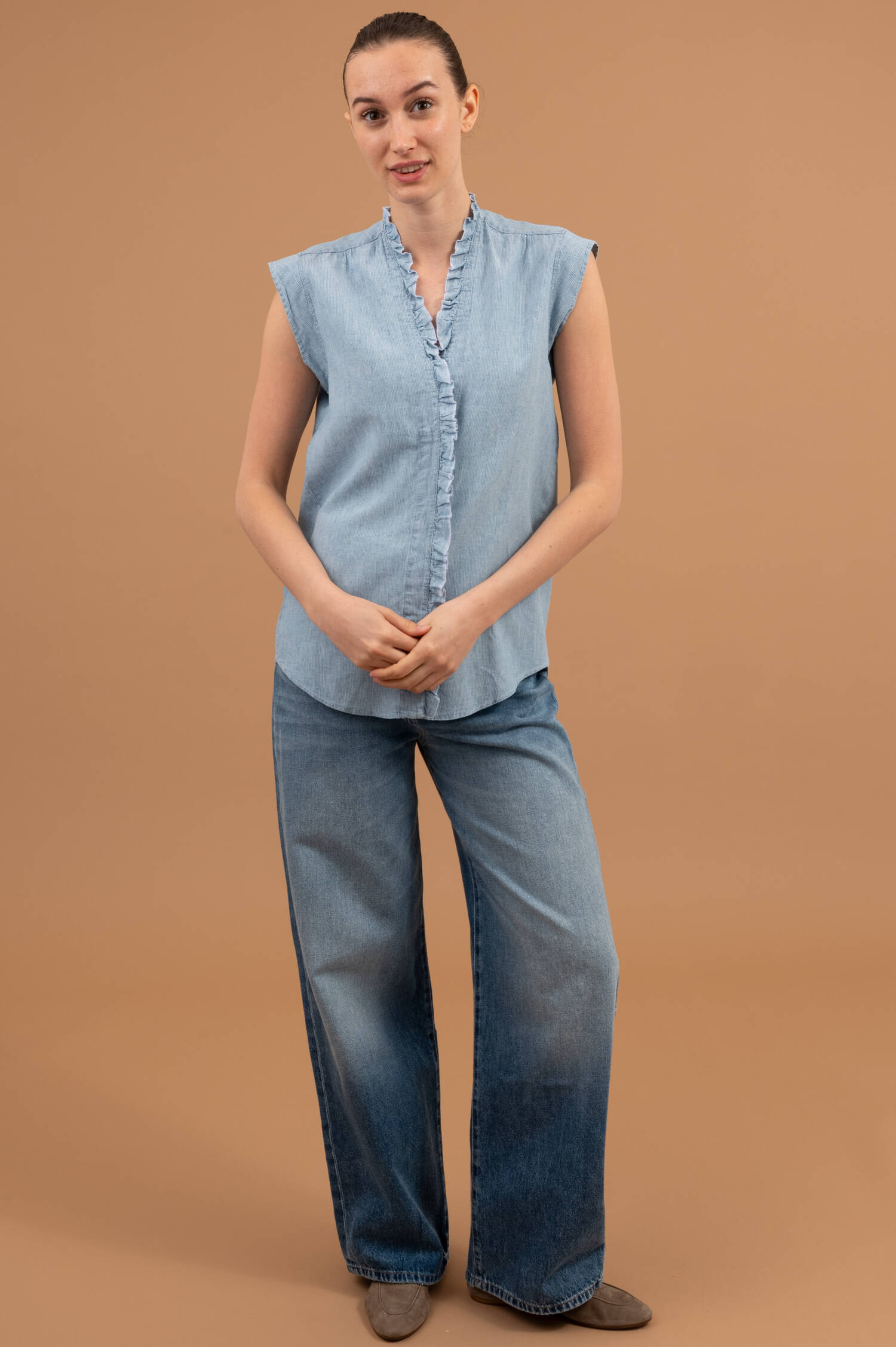 Leinenmix Bluse ALLY in Denimblau