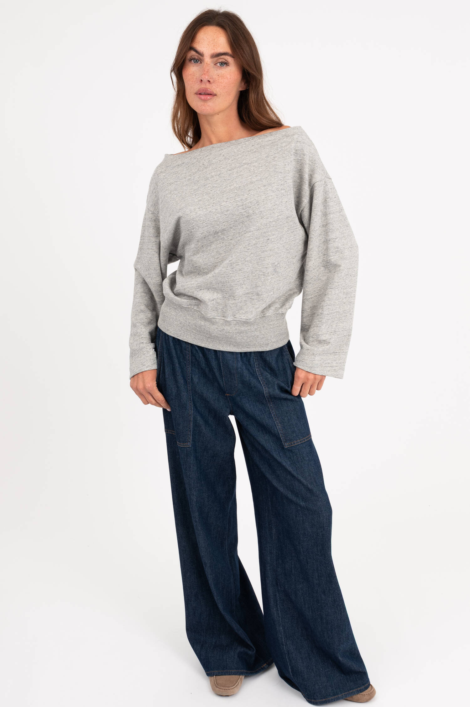 Off-Shoulder Sweater in Grau meliert Off-Shoulder Sweater in Grau meliert
