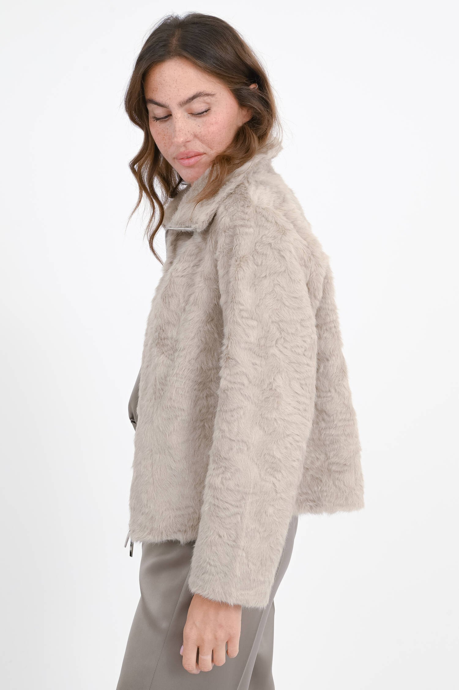 Faux Fur Jacke XANA in hellem Taupe Faux Fur Jacke XANA in hellem Taupe