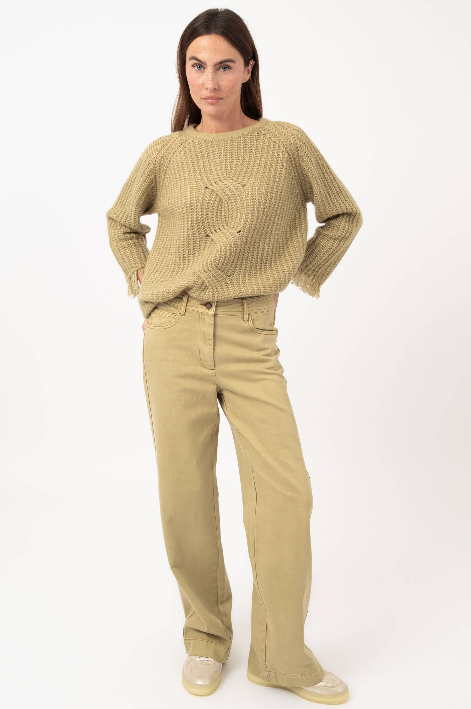 Wide-Leg-Jeans in Oliv