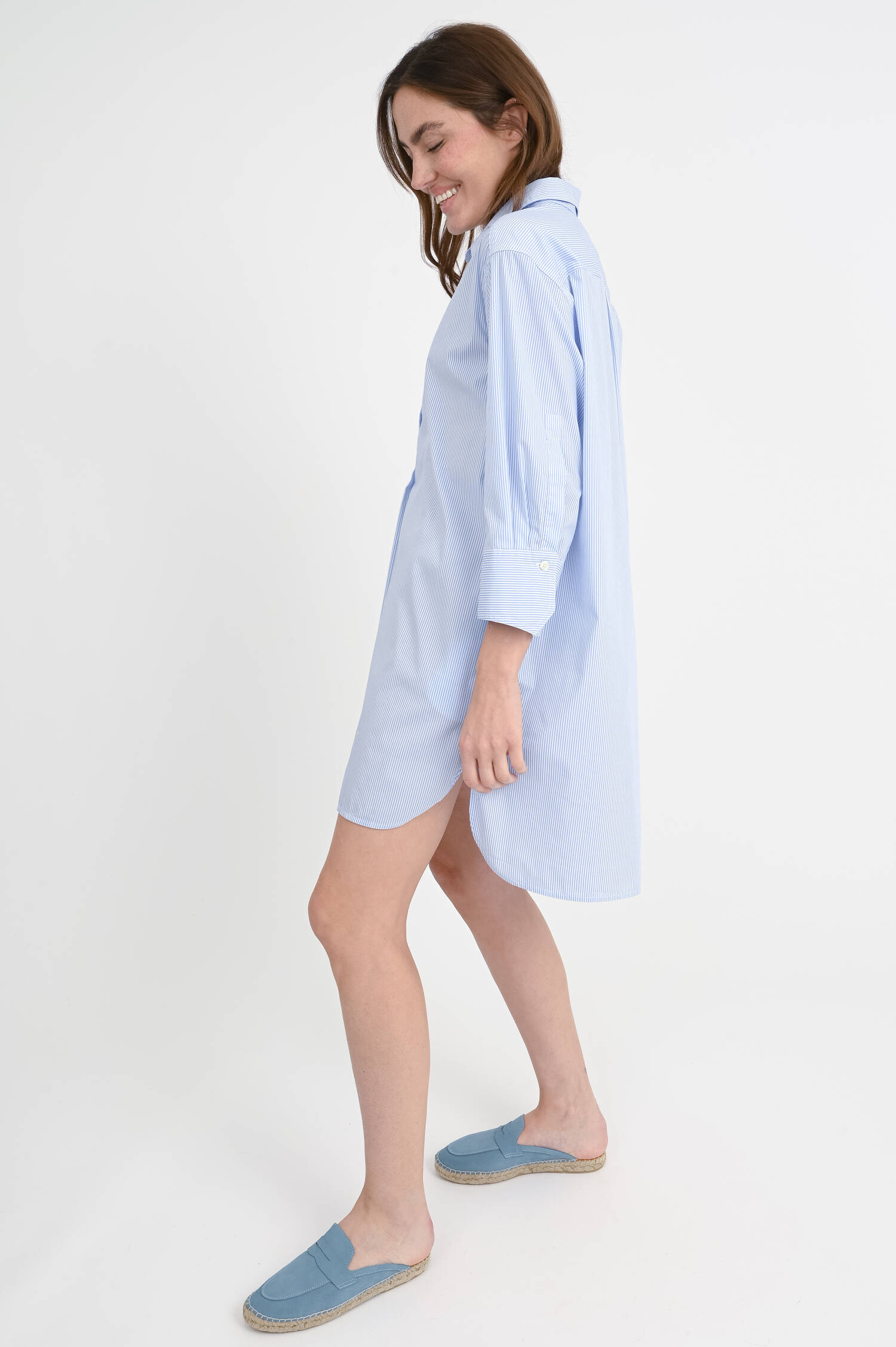 Gestreiftes Baumwollkleid AVERY in Blau/Weiß