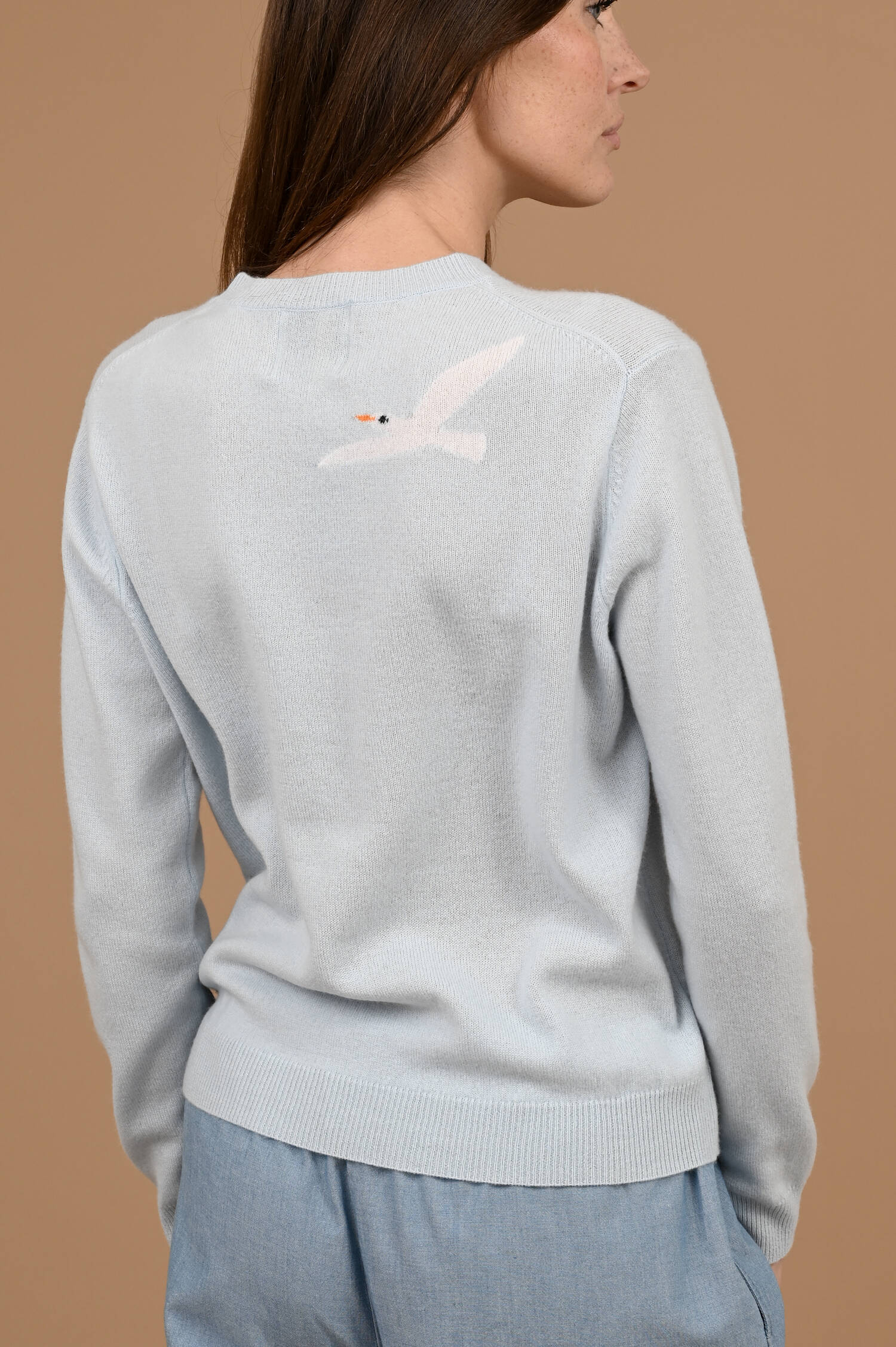 Cashmere Pullover mit Möwenaufstick in Hellblau