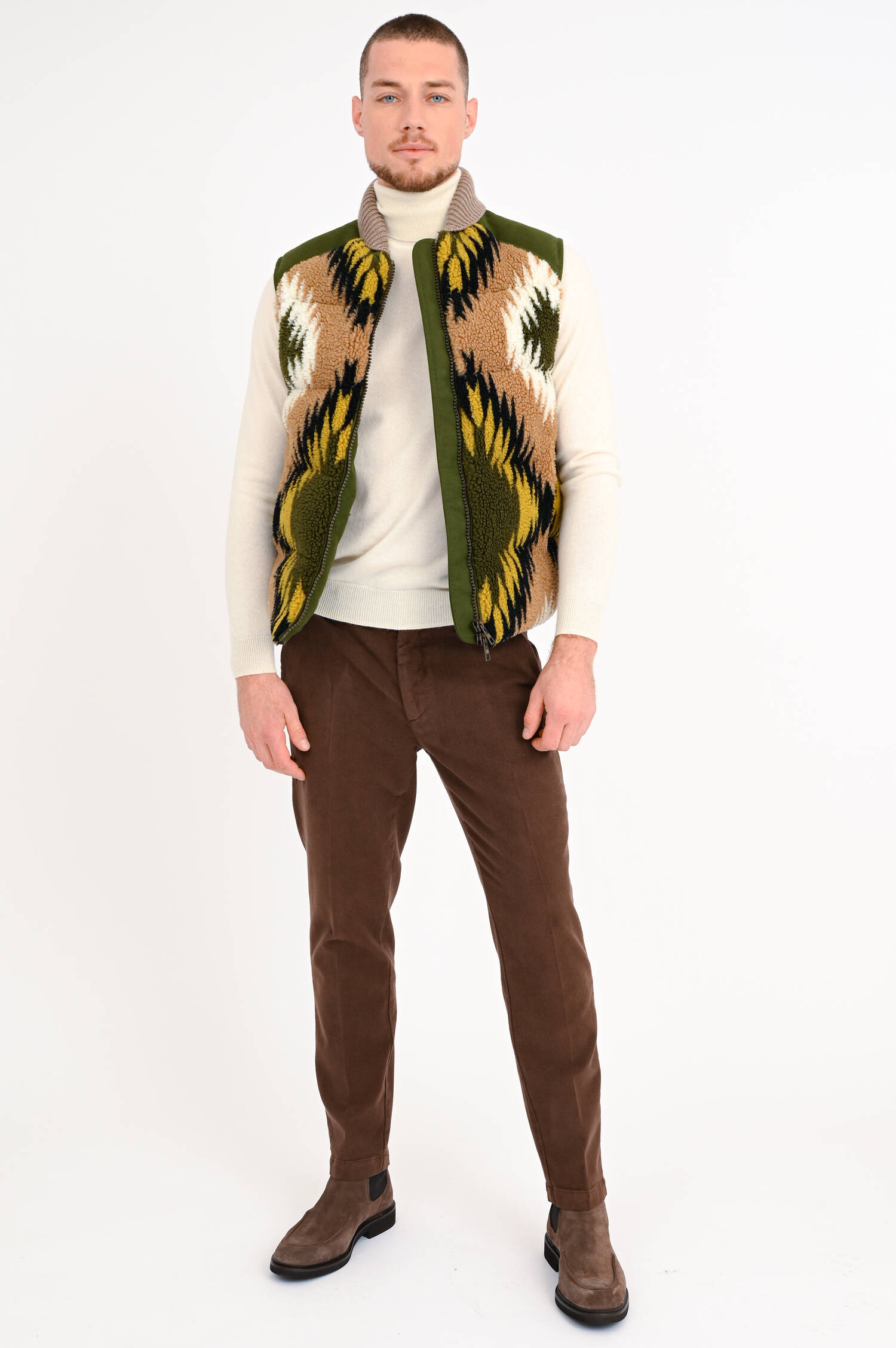 Gemustertes Daunenstepp-Gilet JEBEL in Oliv/Camel