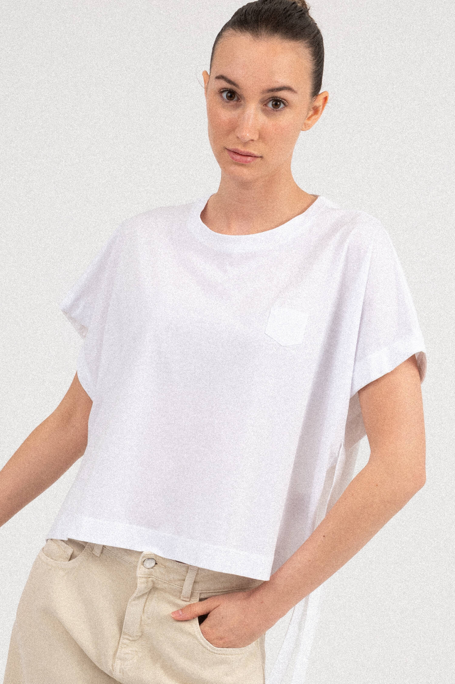 T-Shirt mit Angeschnittenem Kurzarm in Weiß