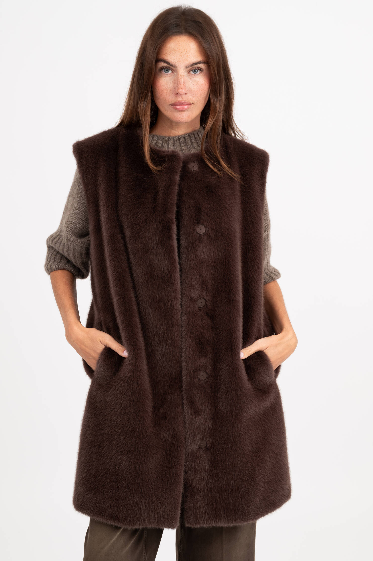 Faux Fur Weste in Beige