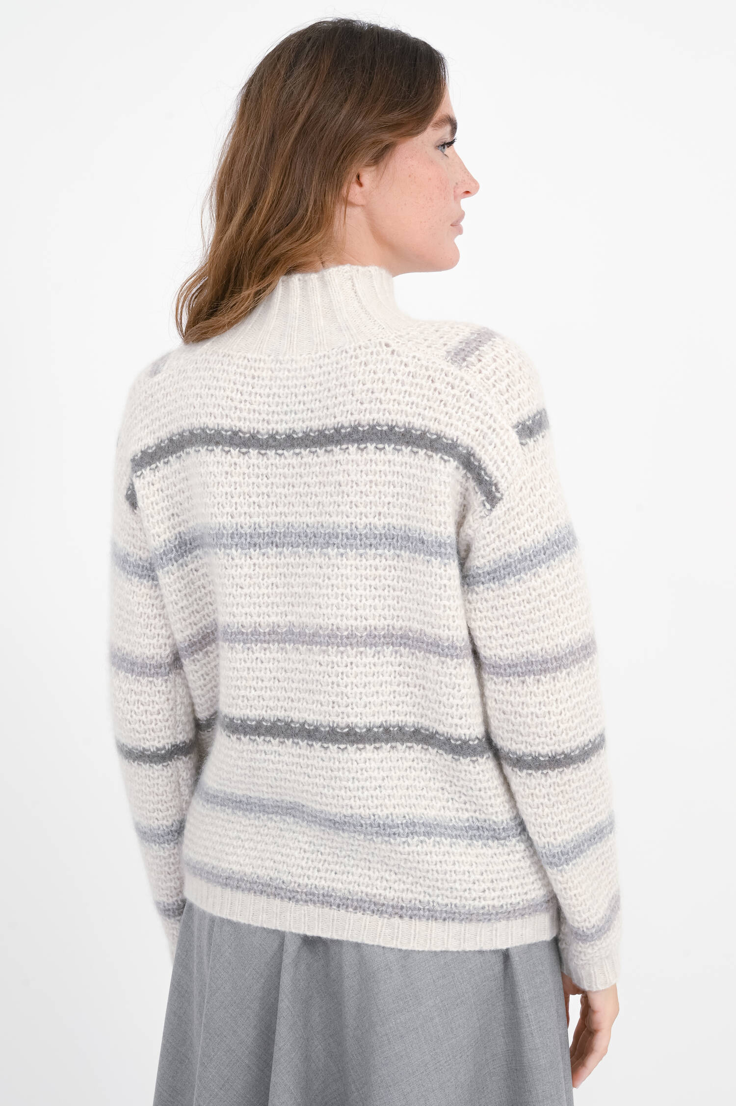 Strickpullover mit Streifen in Mixed Grey/White Strickpullover mit Streifen in Mixed Grey/White