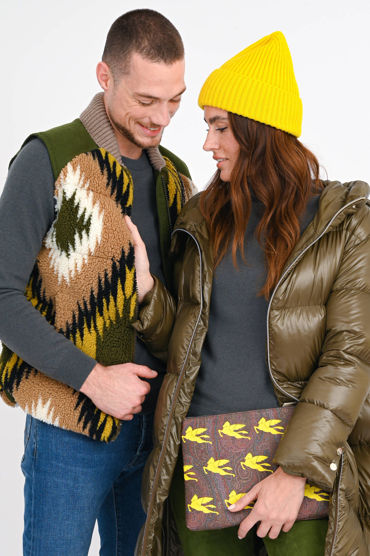 Gemustertes Daunenstepp-Gilet JEBEL in Oliv/Camel