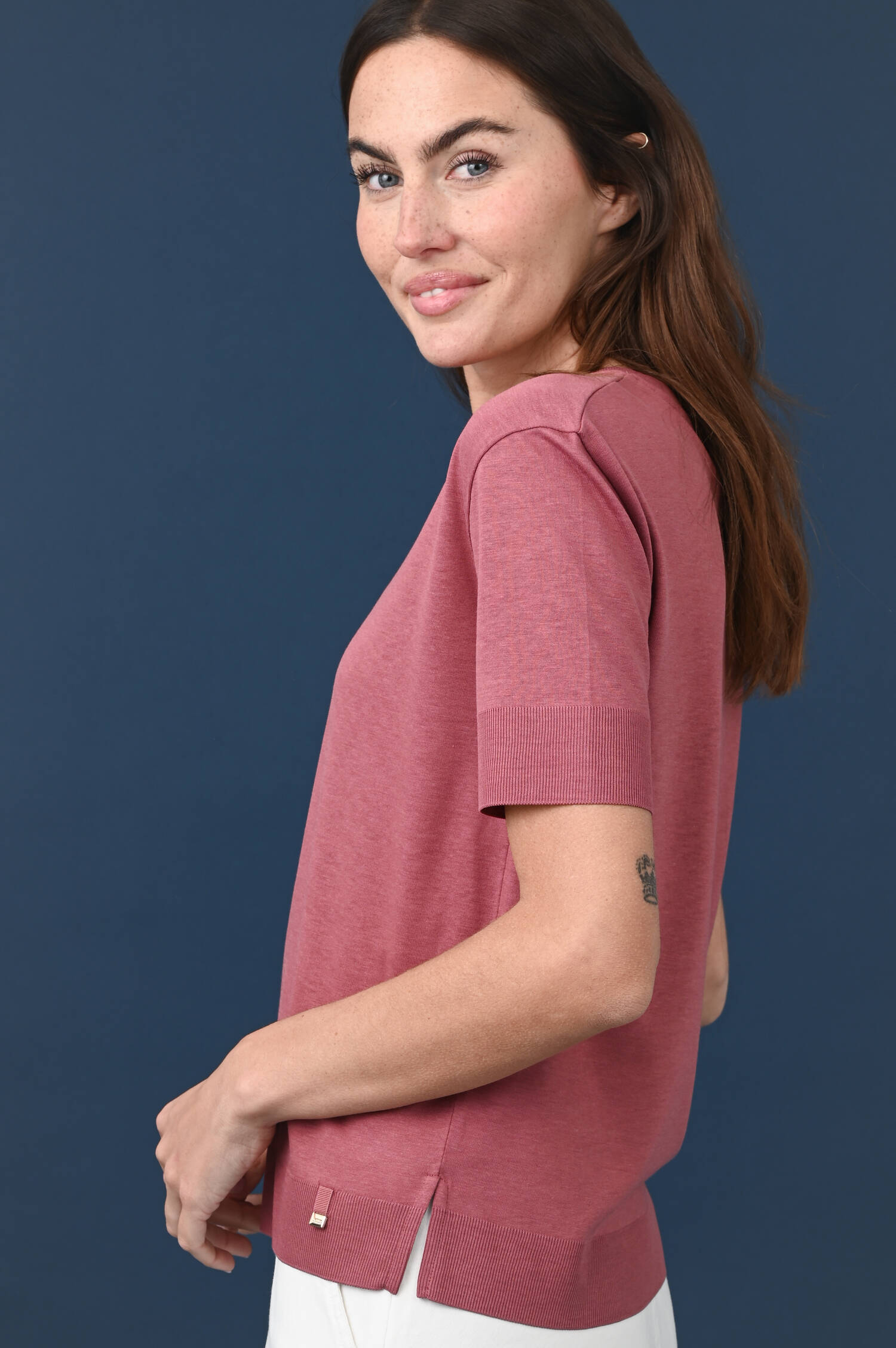 Feinstrick T-Shirt in Rosa Scuro