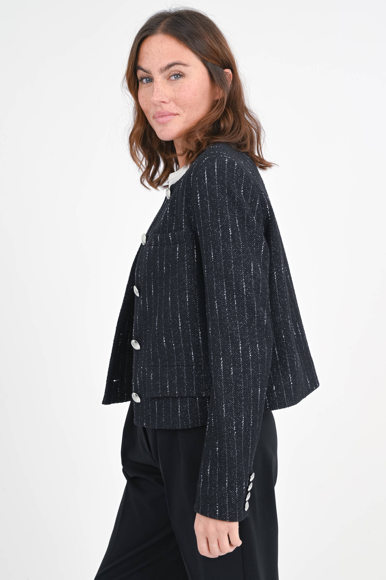 Bouclé-Kurzjacke PIANOTTA in Schwartz/Weiß