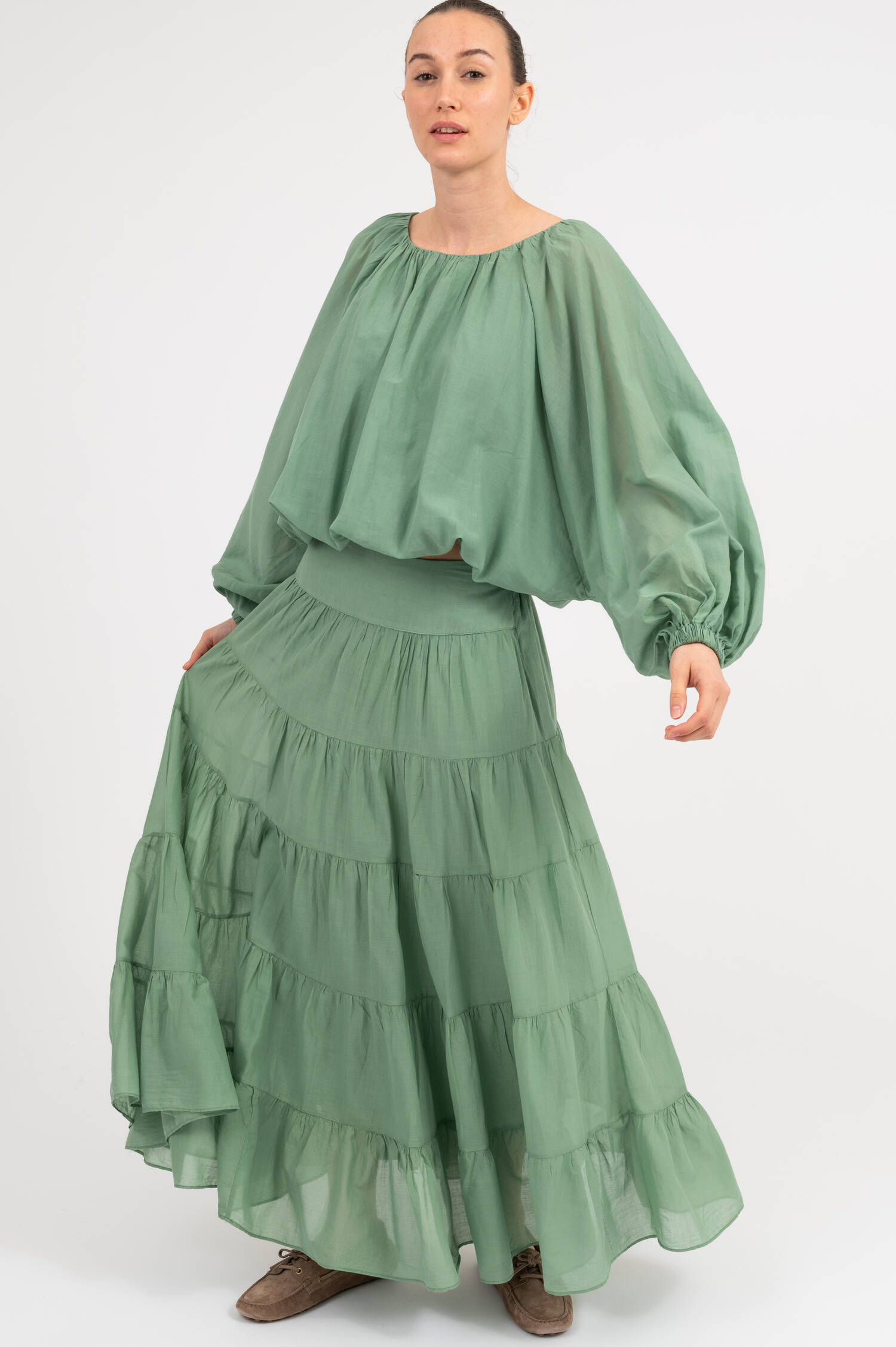 Stufenschlupfrock in Salbeigrün Stufenschlupfrock in Salbeigrün