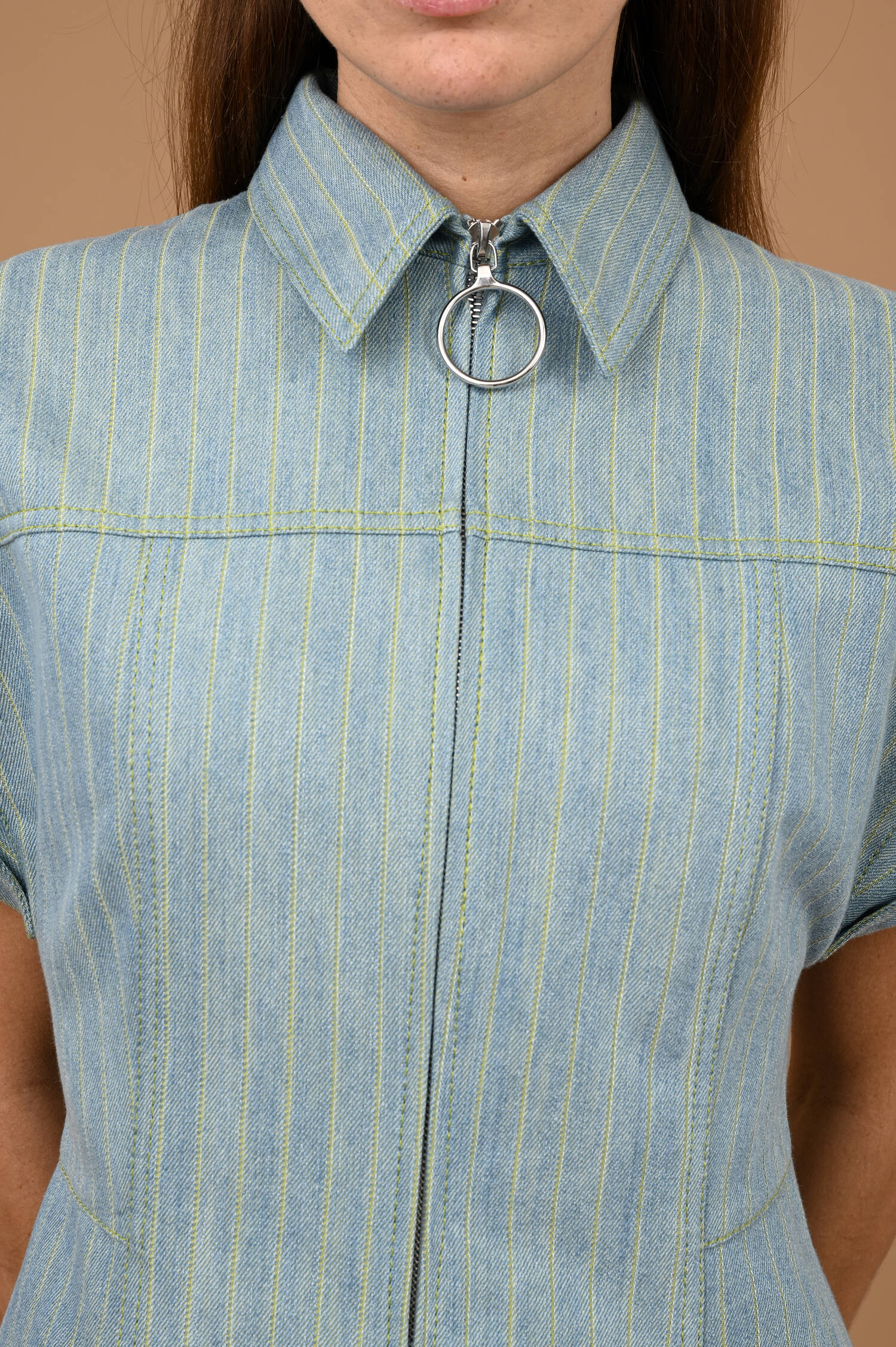 Denimblusenkleid in Hellblau/Grün