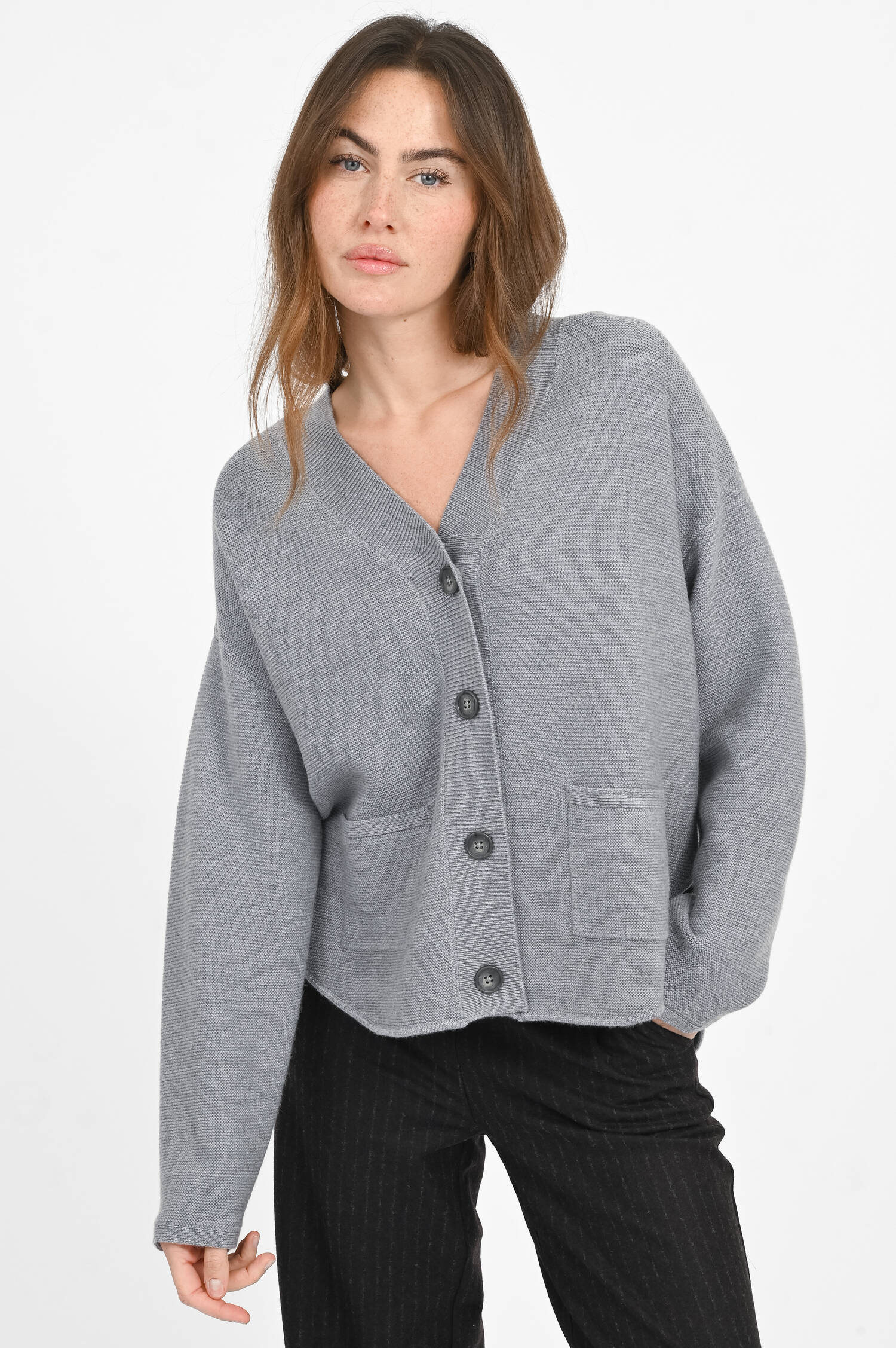 Woll-Strickjacke in Dunkelgrau