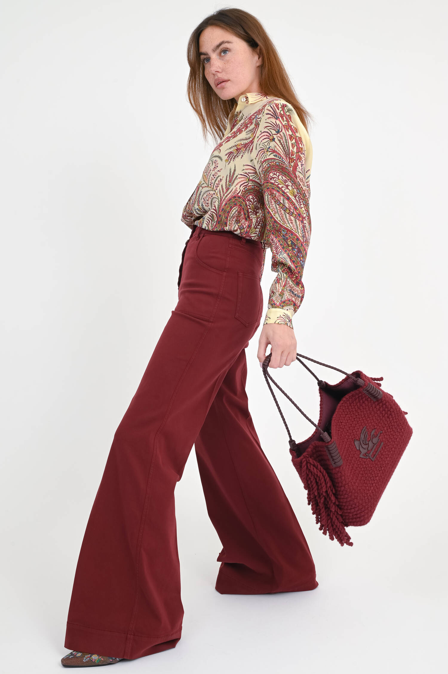 Hose mit Knopfleiste in Bordeaux