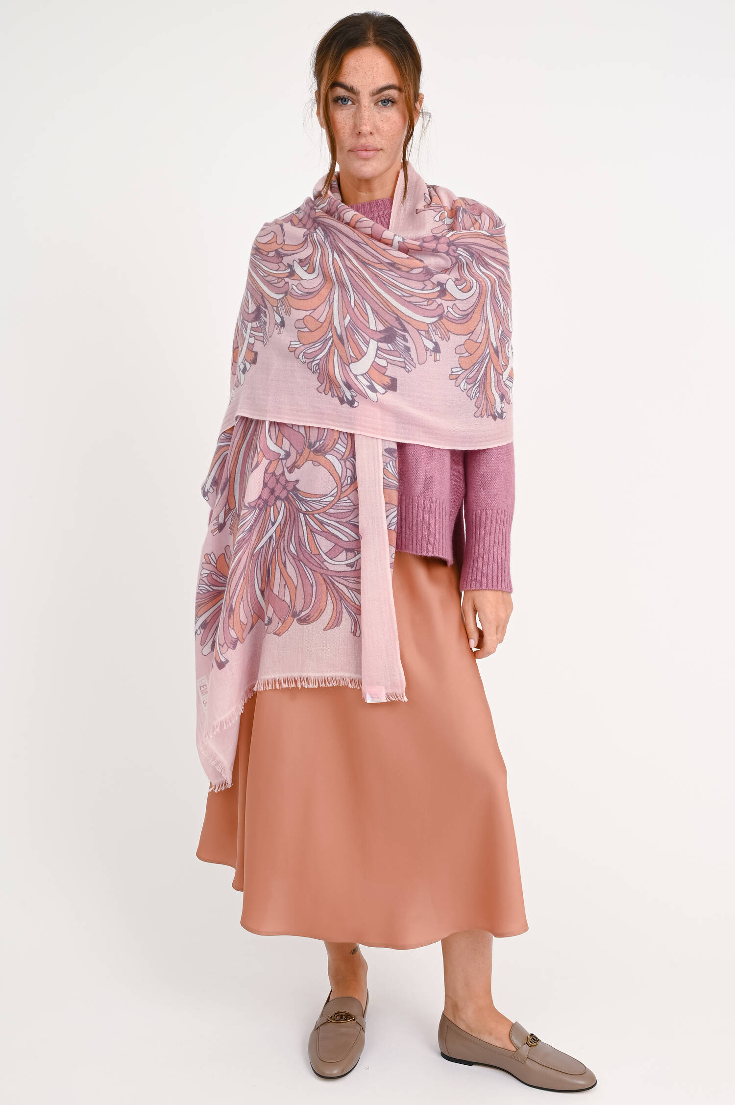 Schal LIMBA aus Cashmere in Rosa/Beige