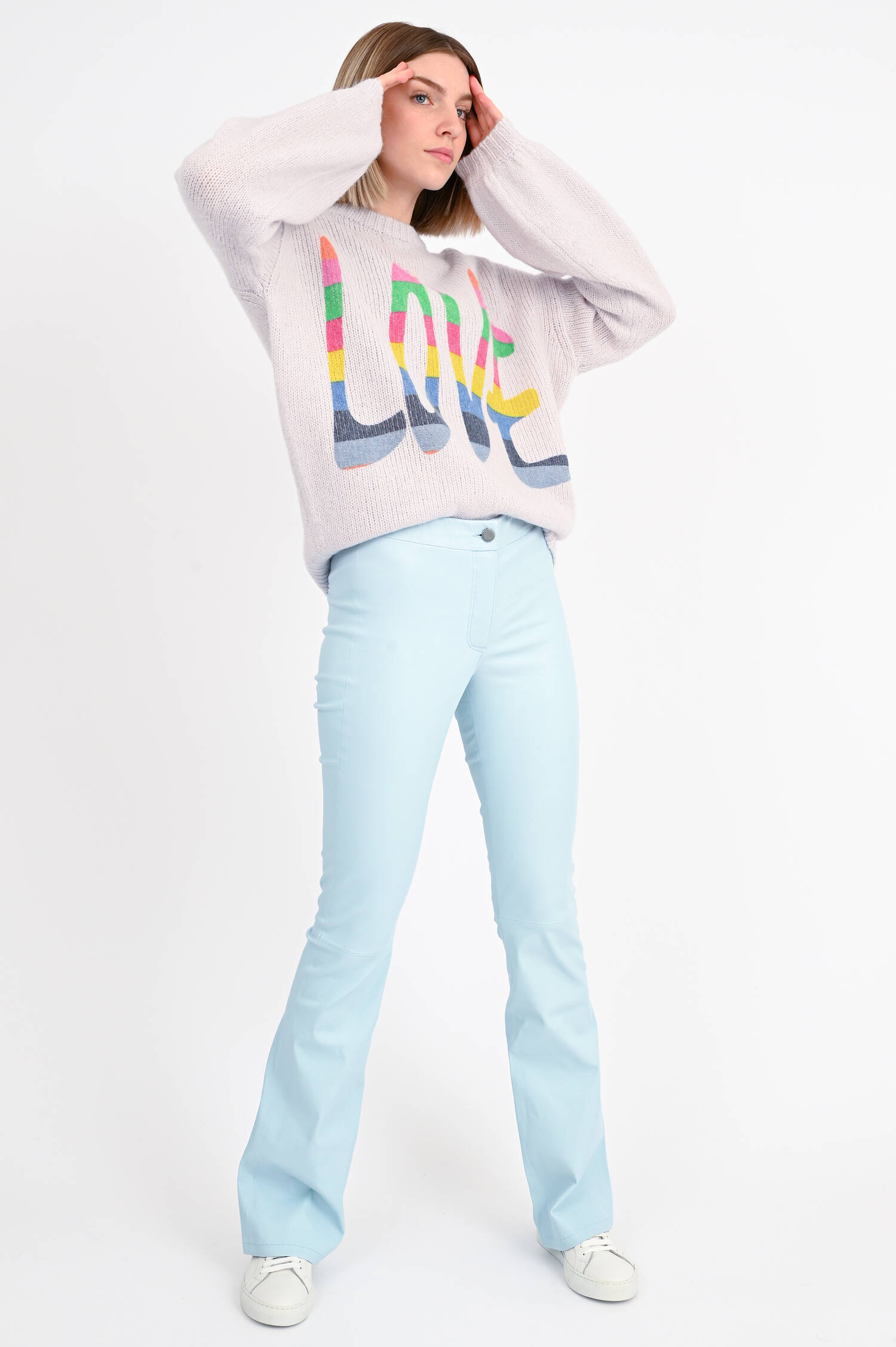 Flared Lederhose IZZI in Frost Blue