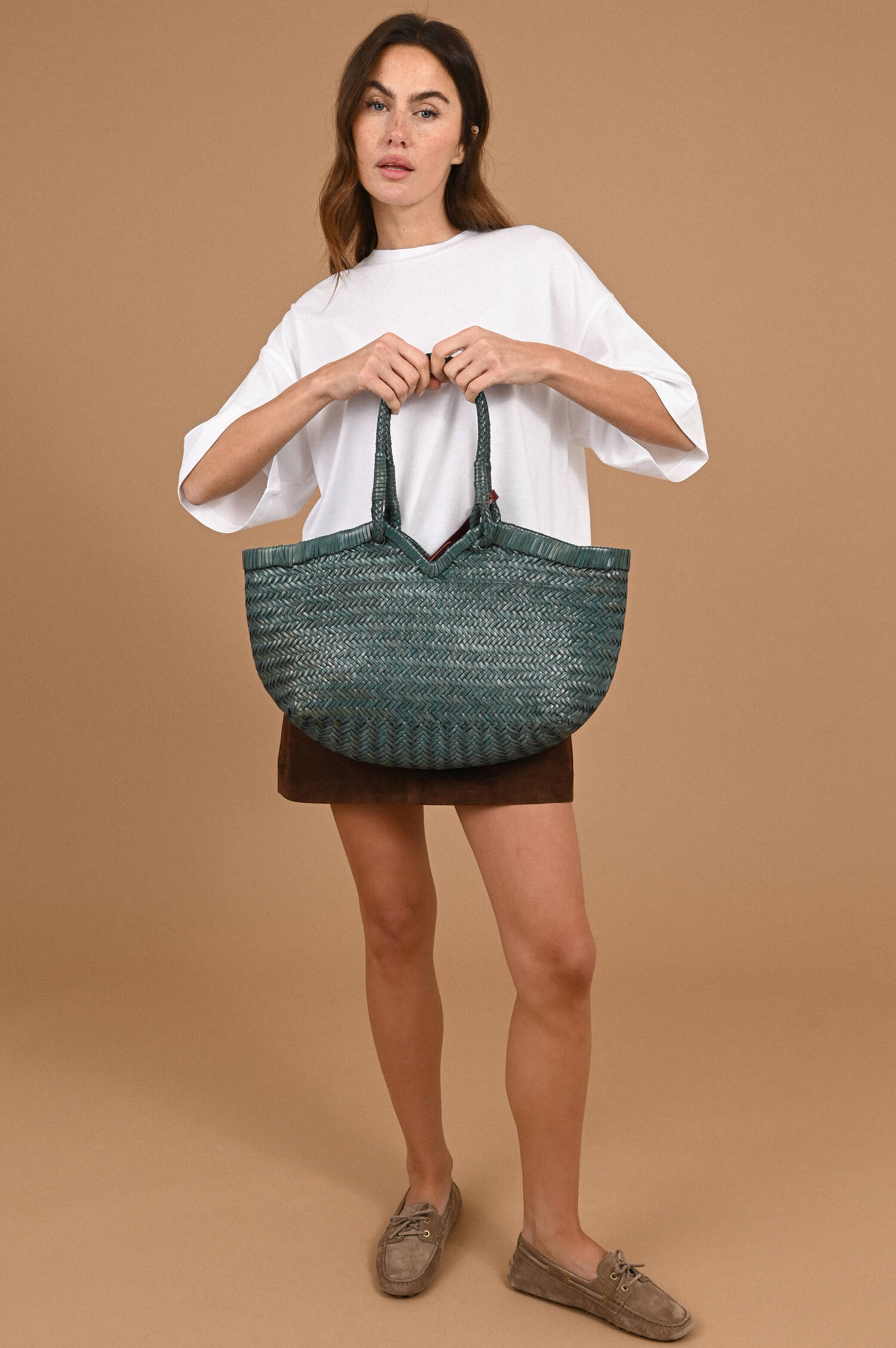 Leder Flecht Tote Bag CRUDELIA in Hellblau