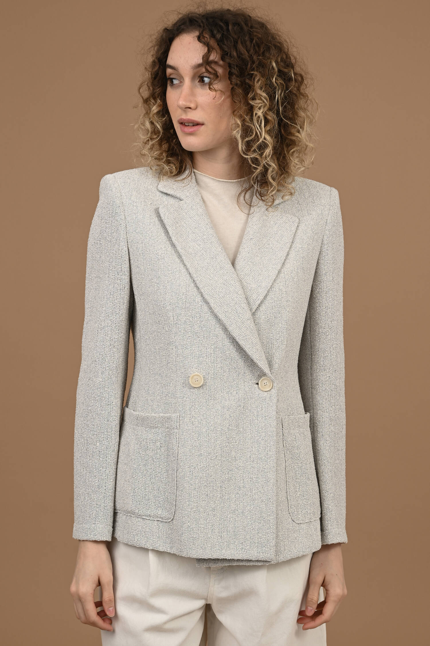 Frisé-Blazer mit Schulterpolstern in Ashgrau