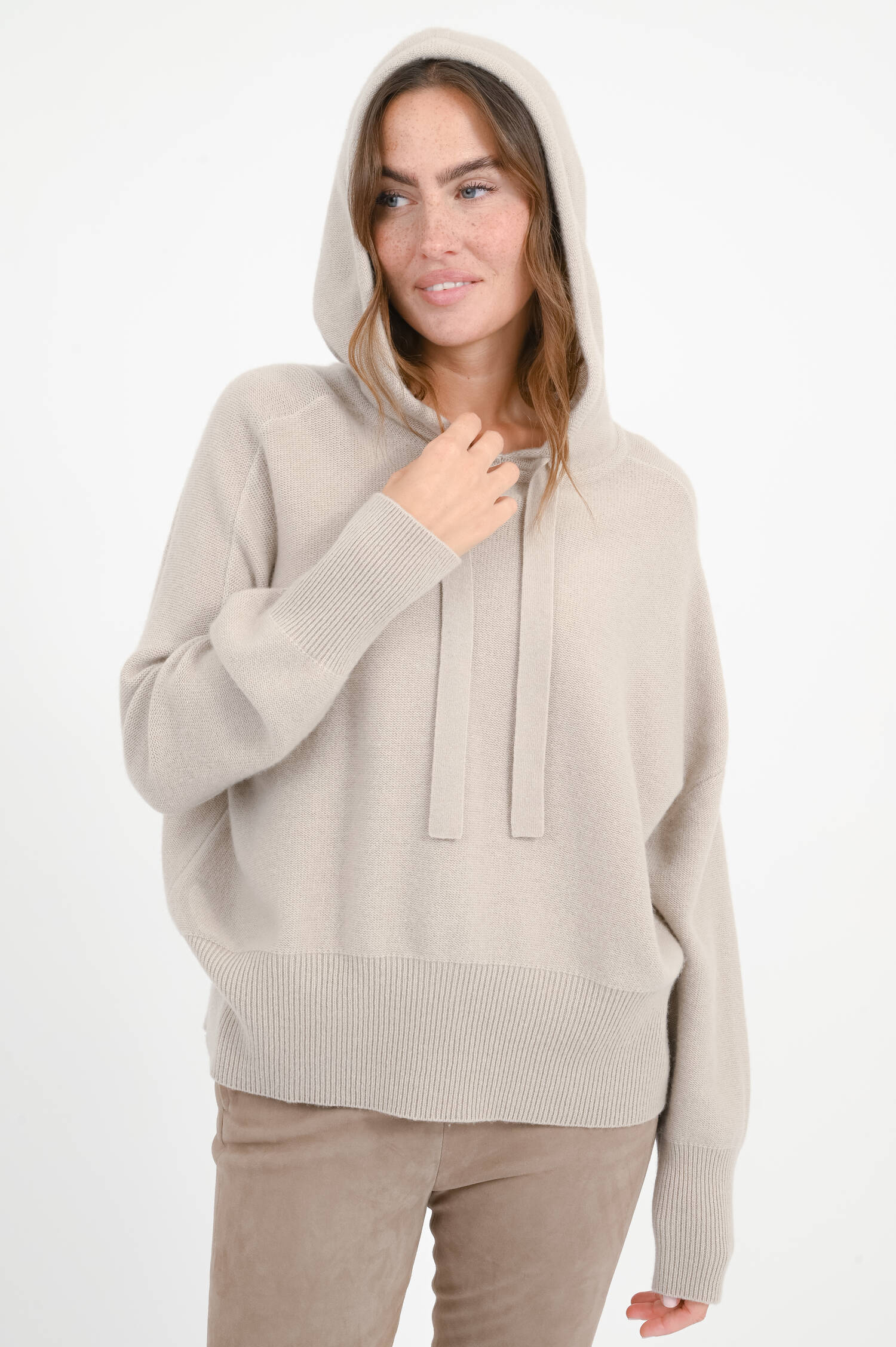 Cashmere-Hoodie in Light Natural