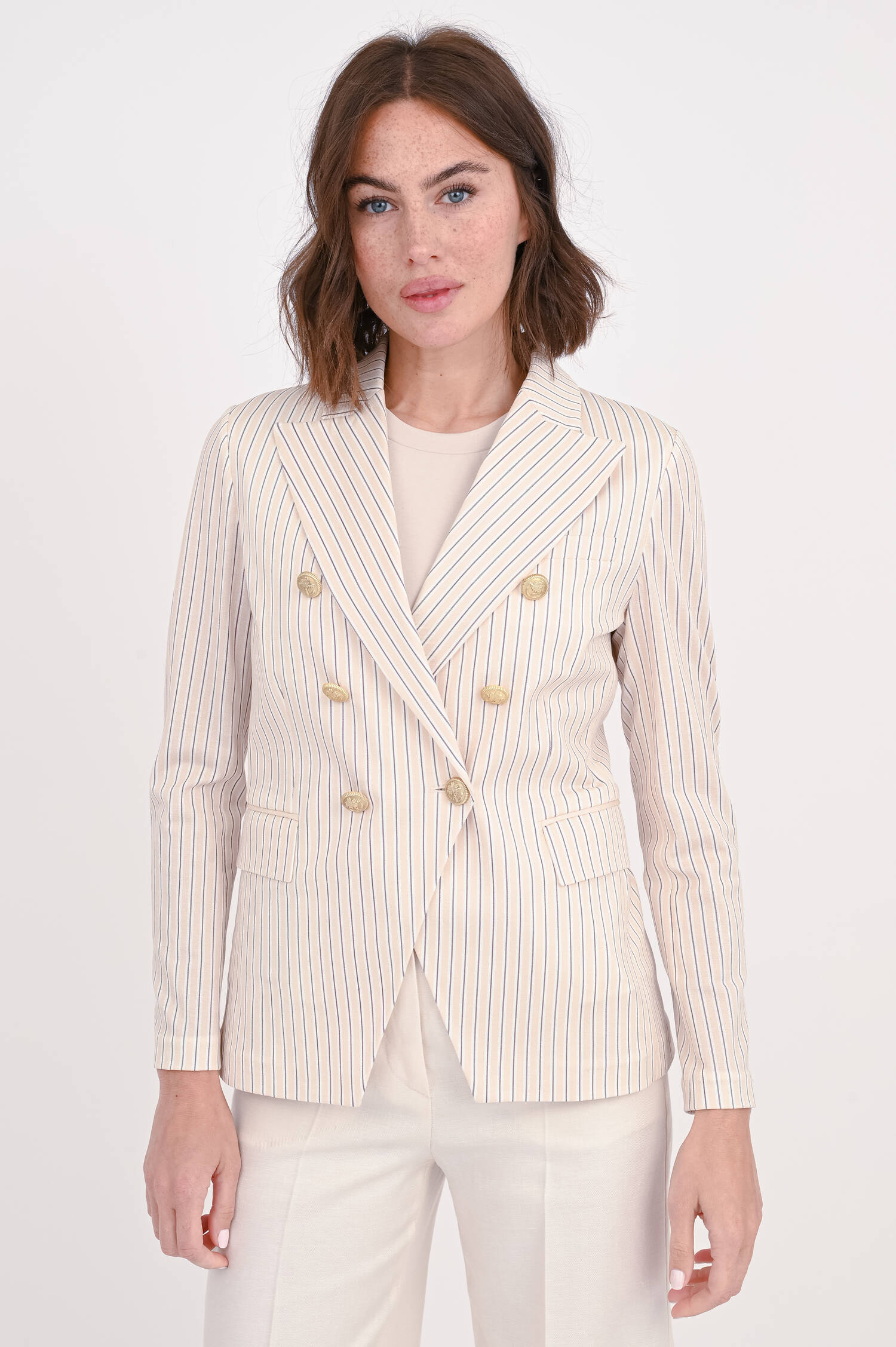 Doppelreihiger Blazer in Beige/Weiß gestreift