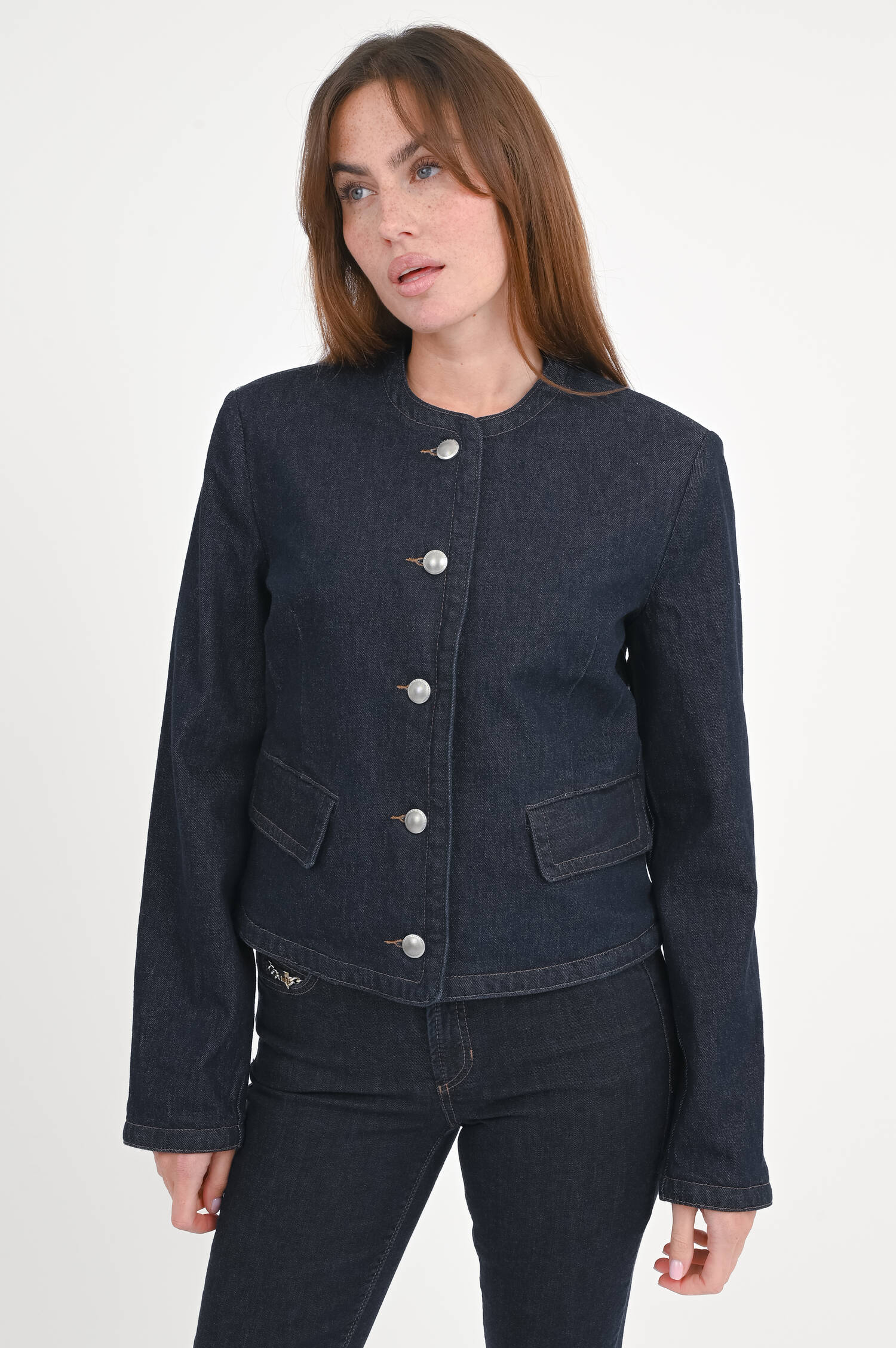 Jeansjacke mit Schulterpolster in Dark Blue