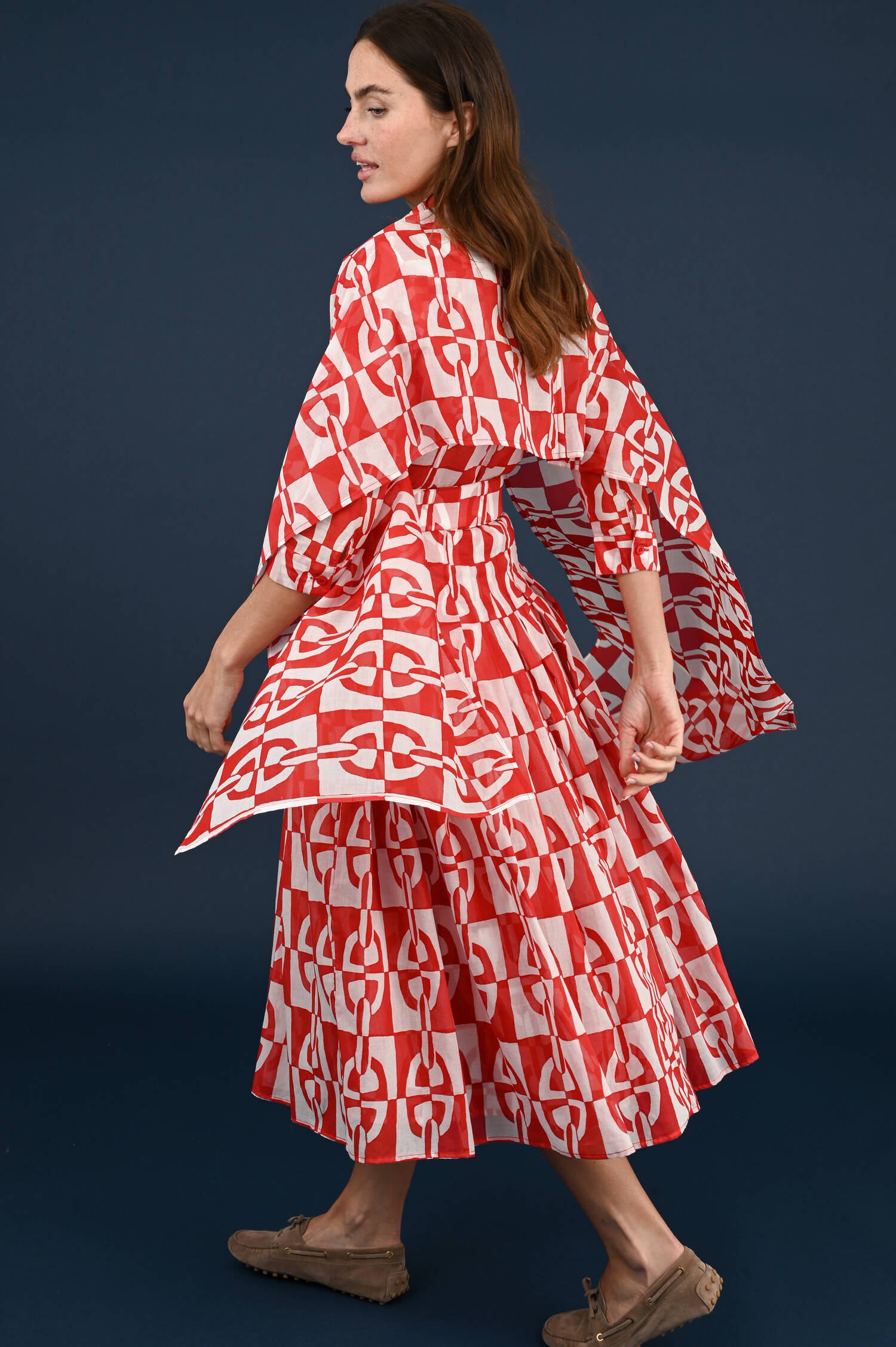 Kleid Aster in Rot/Weiß gemustert